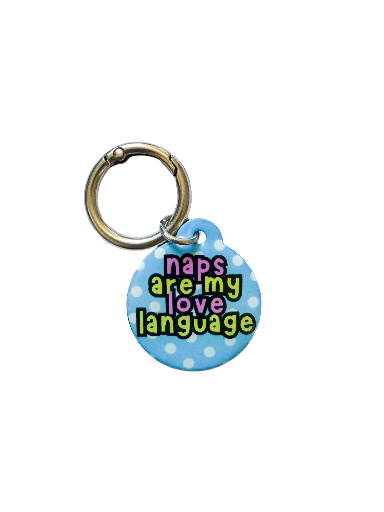 Naps Are My Love Language Pet ID Tag – Blue Polka Dot Edition