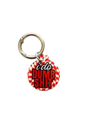 I Do Dumb Shit Pet ID Tag – Red & White Pop Edition