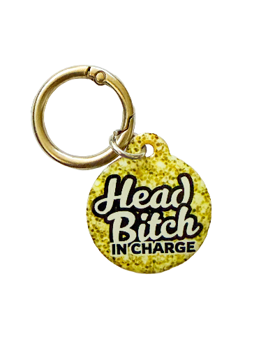 Head Bitch in Charge Pet ID Tag – Gold Sparkle