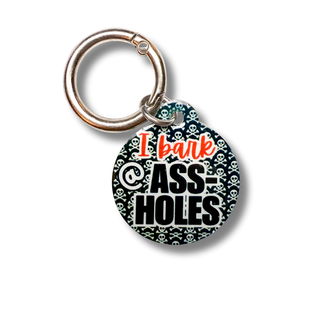 I Bark at Assholes Pet ID Tag – Skull Pattern Edition