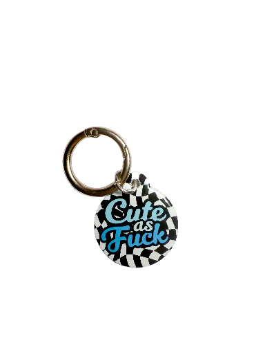 Cute as Fuck Pet ID Tag – Blue Wavy Checkered Edition