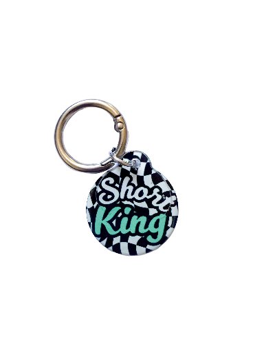 Short King Pet ID Tag – Black & Teal Checker Edition