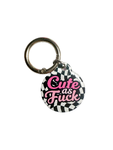 Cute as Fuck Pet ID Tag – Black Checkered Edition