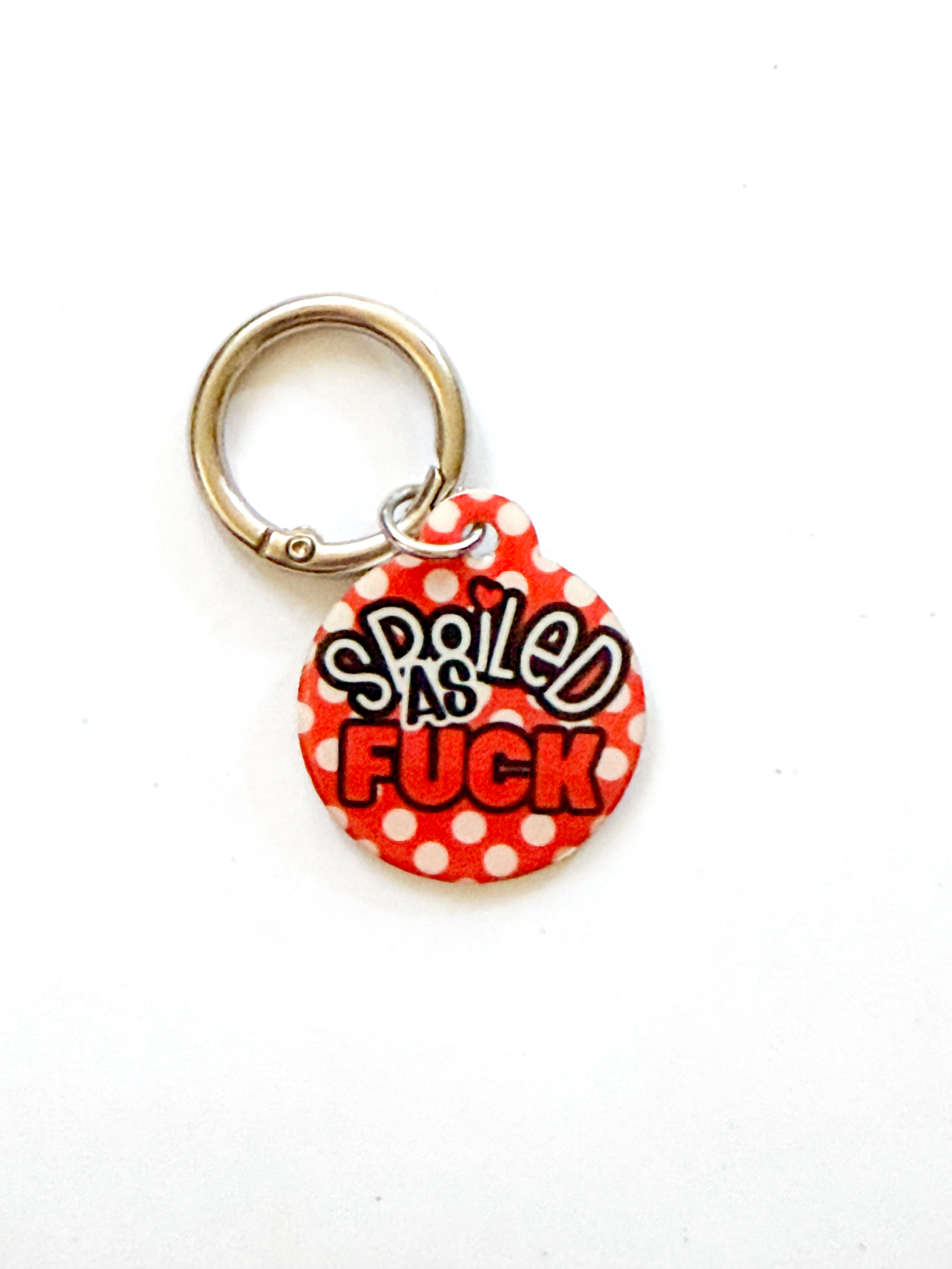 Spoiled as Fuck Pet ID Tag – Red Polka Dot