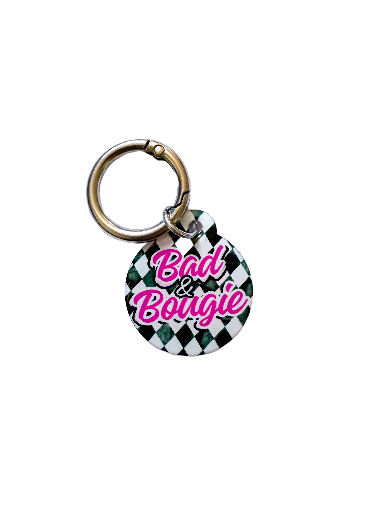 Bad & Bougie Pet ID Tag – Pink Harlequin Edition