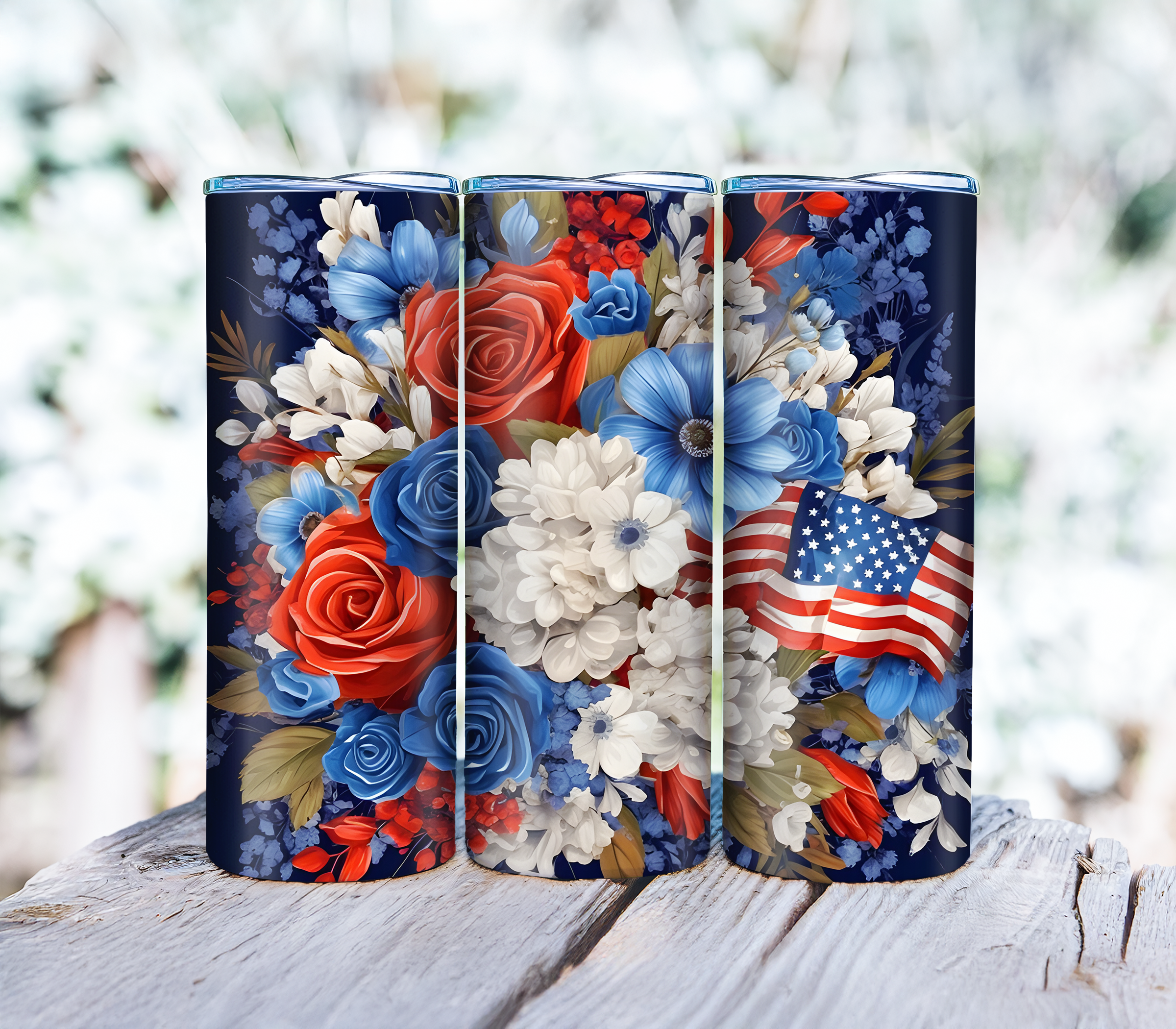 Patriotic Floral Tumbler