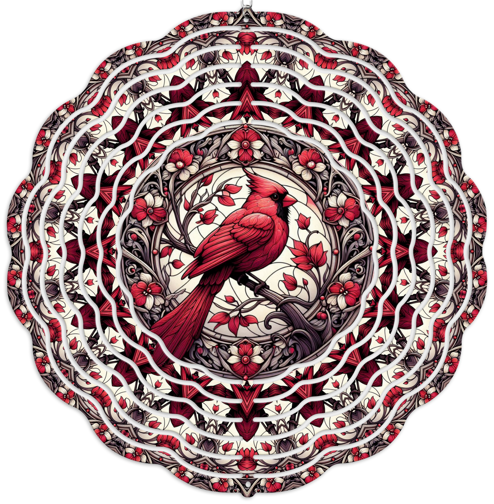 Cardinal Bird Mandala Wind Spinner