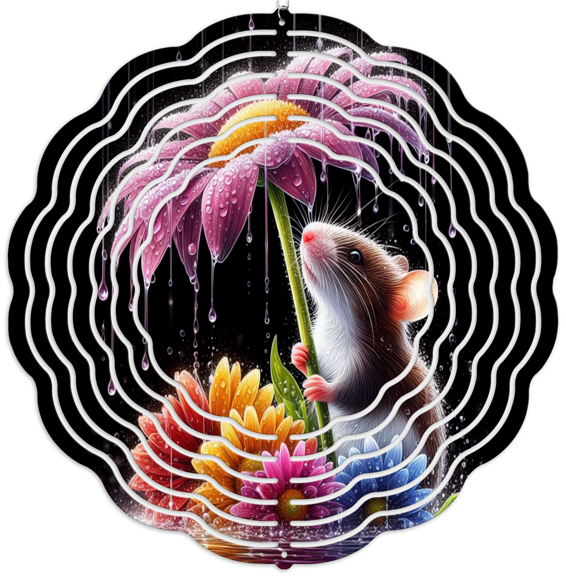 Whimsical Mouse Floral Wind Spinner