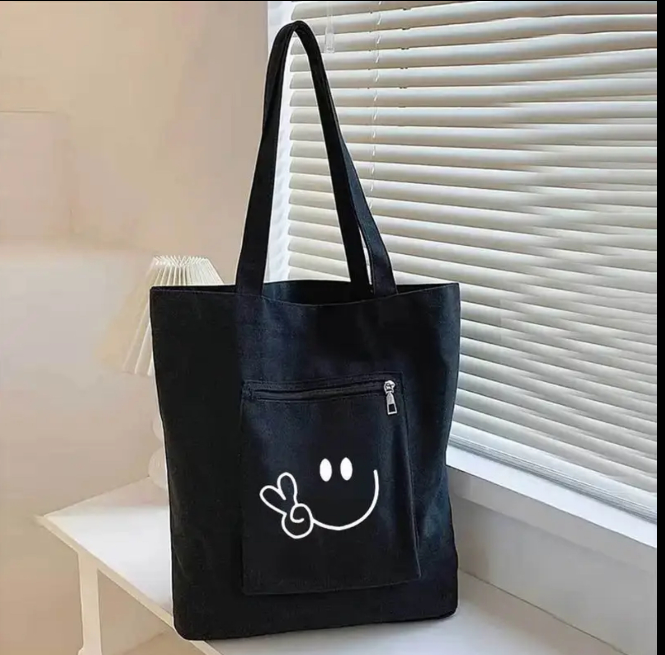 Black Smiley Tote Bag