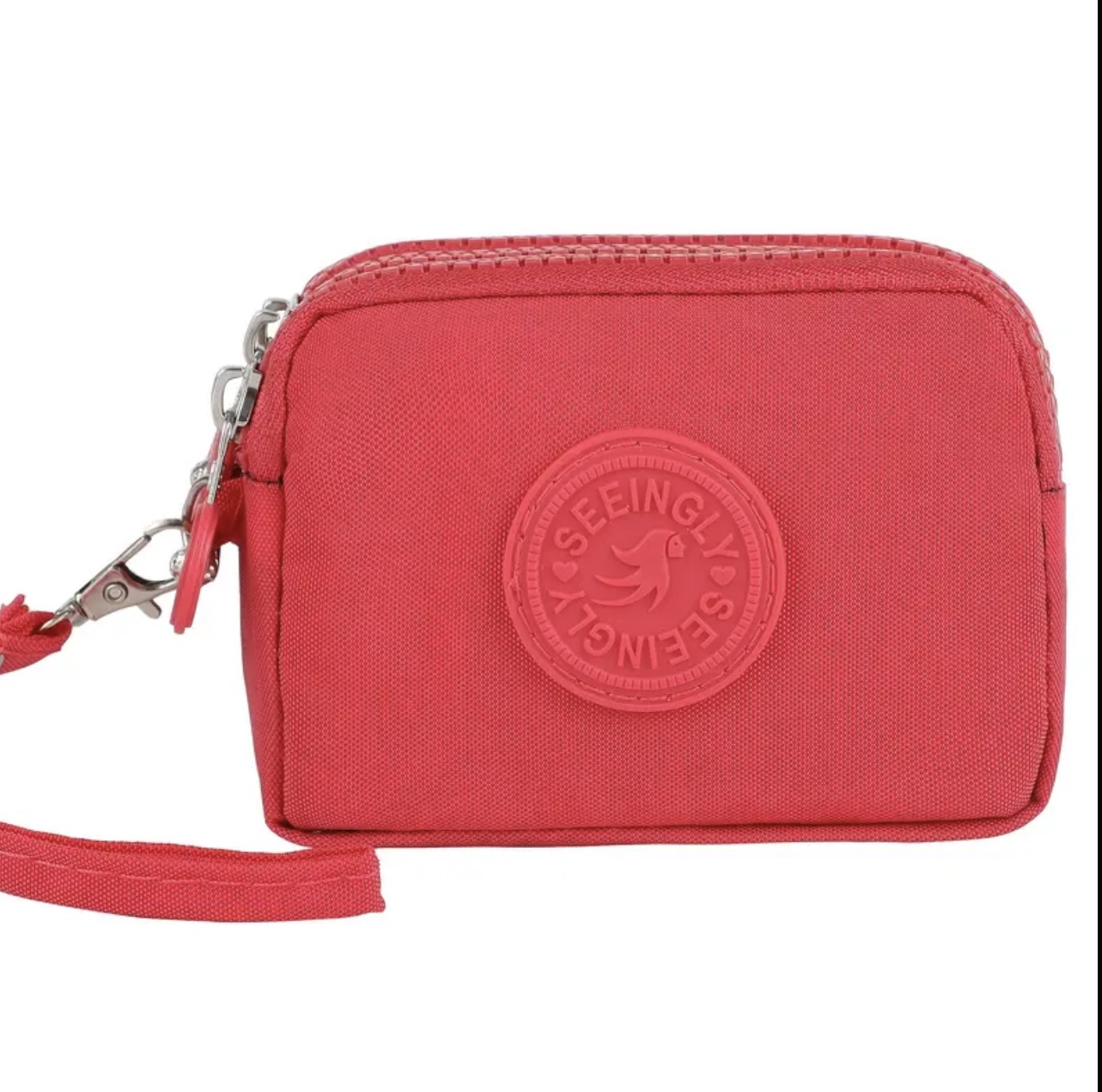 Red Canvas Triple Zipper Purse