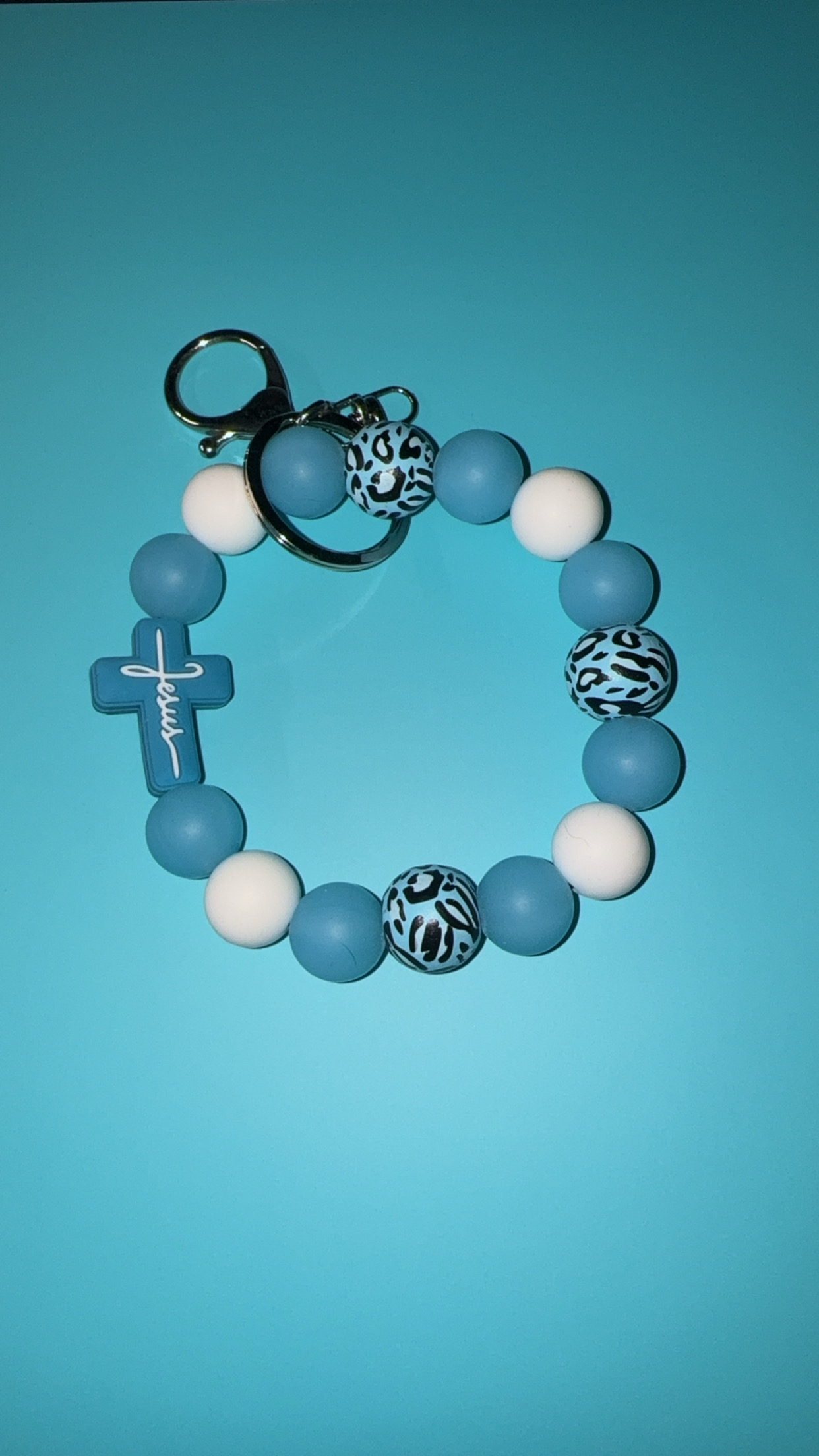 Blue Faith Beaded Keychain