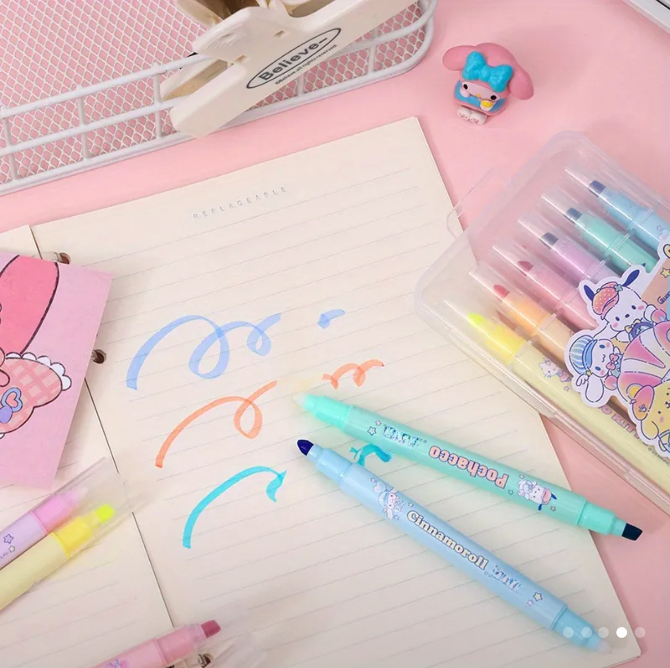 Sanrio-themed pastel highlighters set