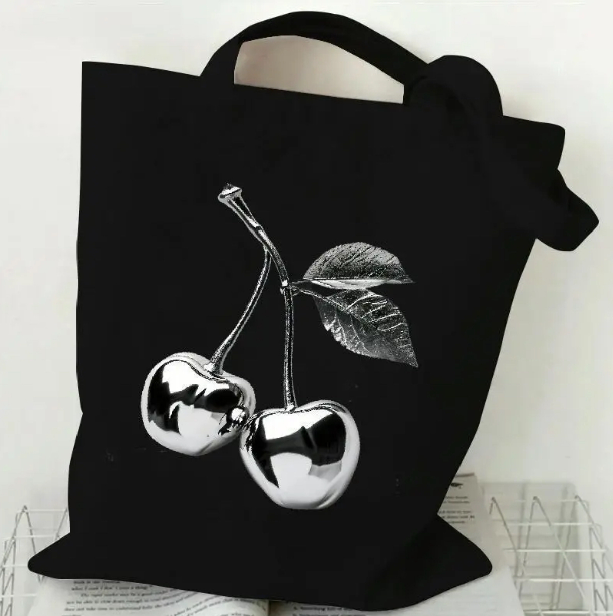 Silver Cherry Tote Bag 