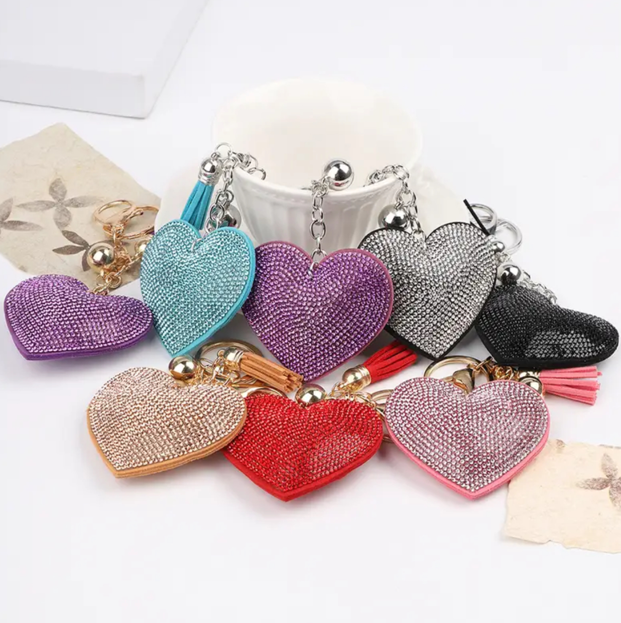Rhinestone Heart Keyring