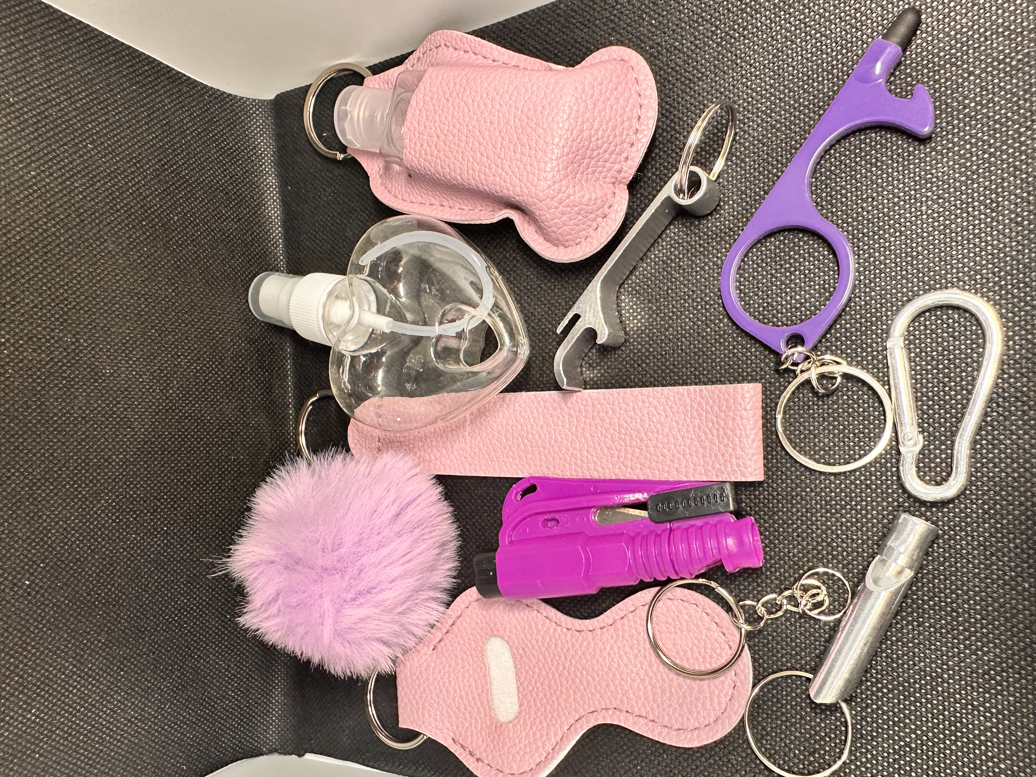Purple self defence set with sanitiser and lipstick holder