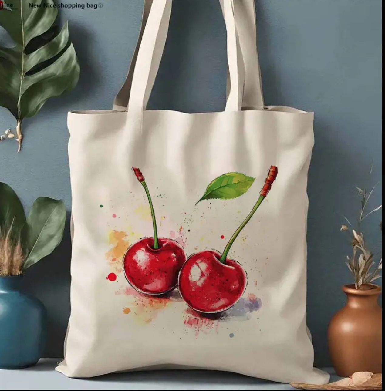 Cream Cherry Tote Bag