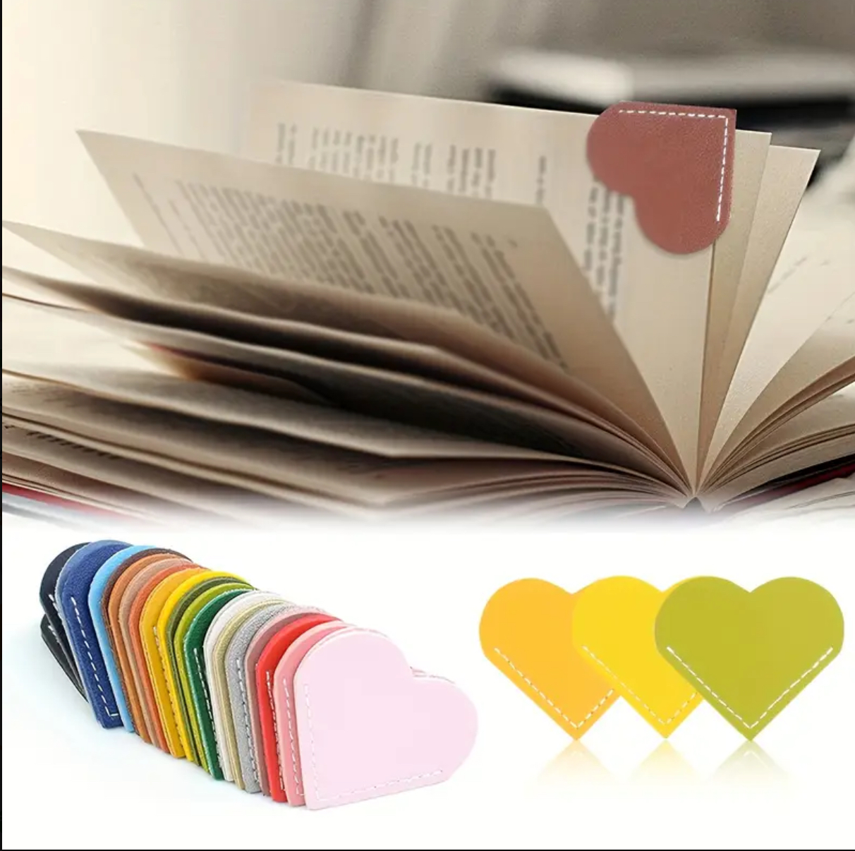 Leather heart shaped corner bookmark