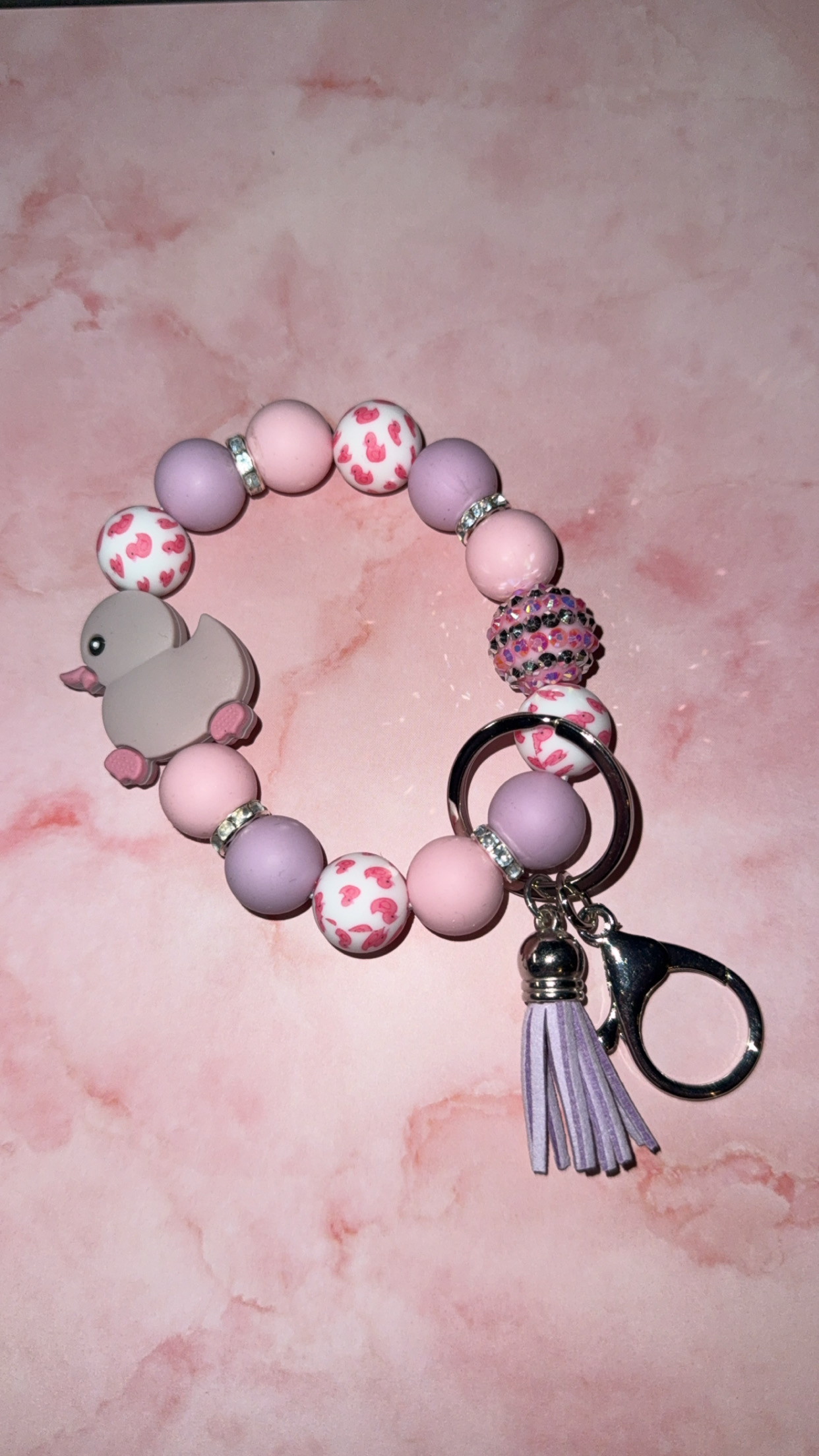 Pink and Purple Beaded Keychain Bracelet