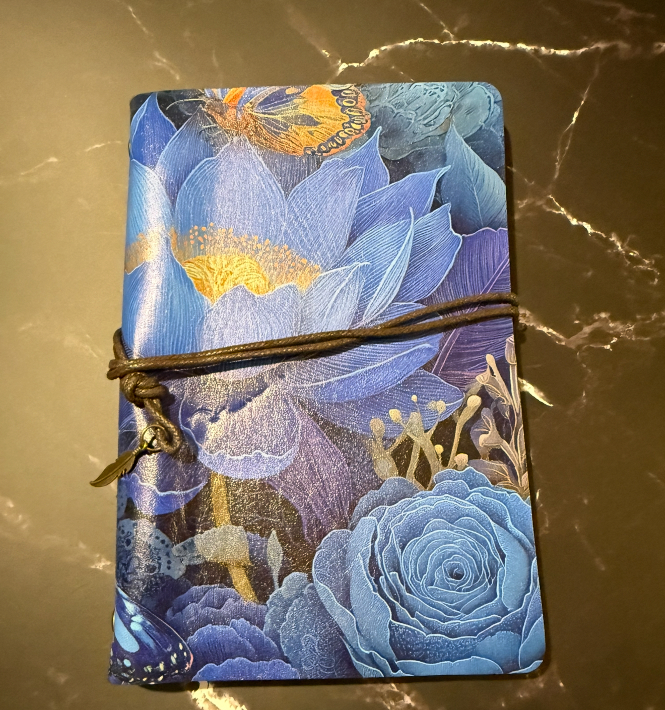 Blue Floral Leather Journal