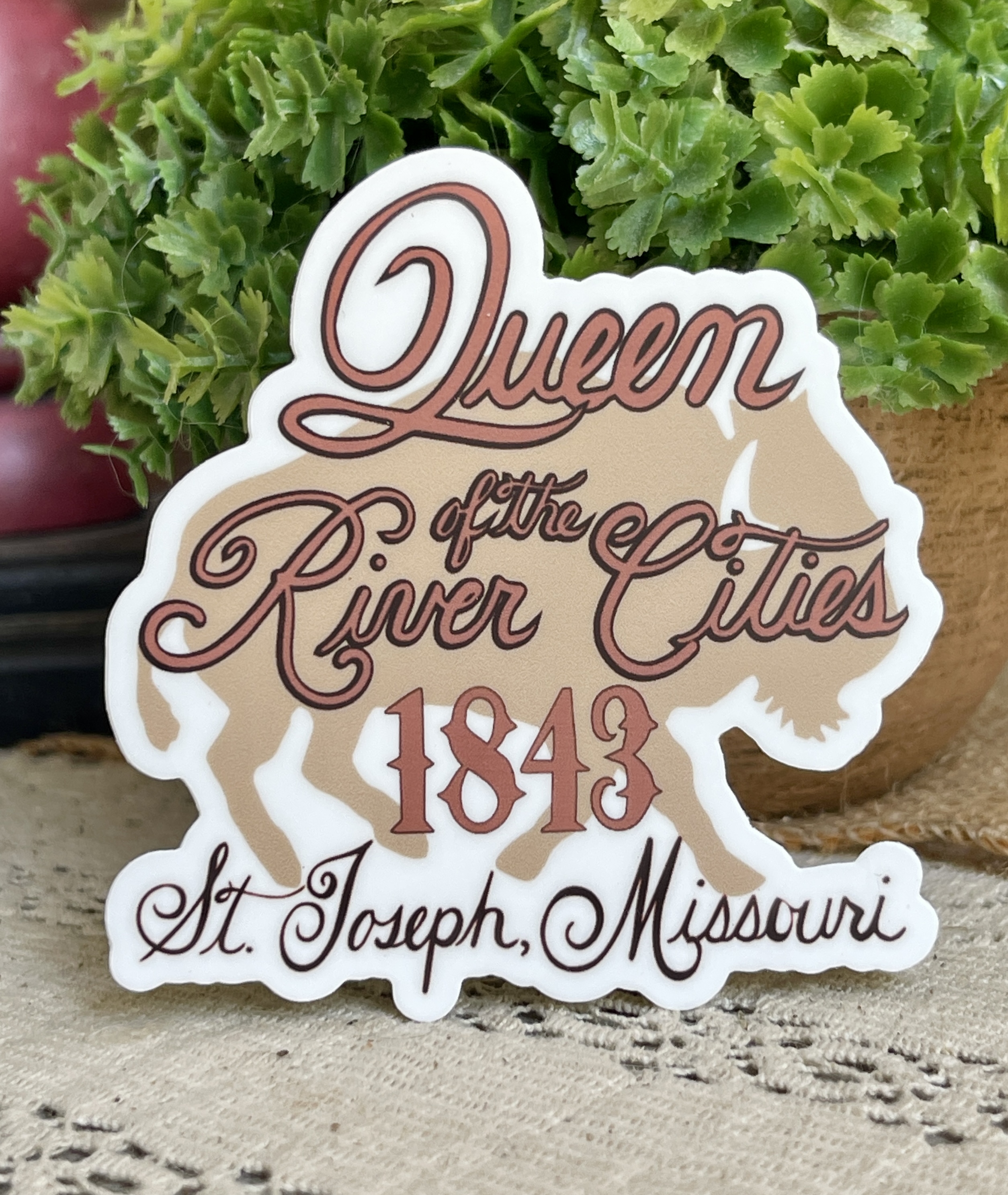 Queen of the River Cities 1843 Pink and Tan Buffalo Cities Sticker