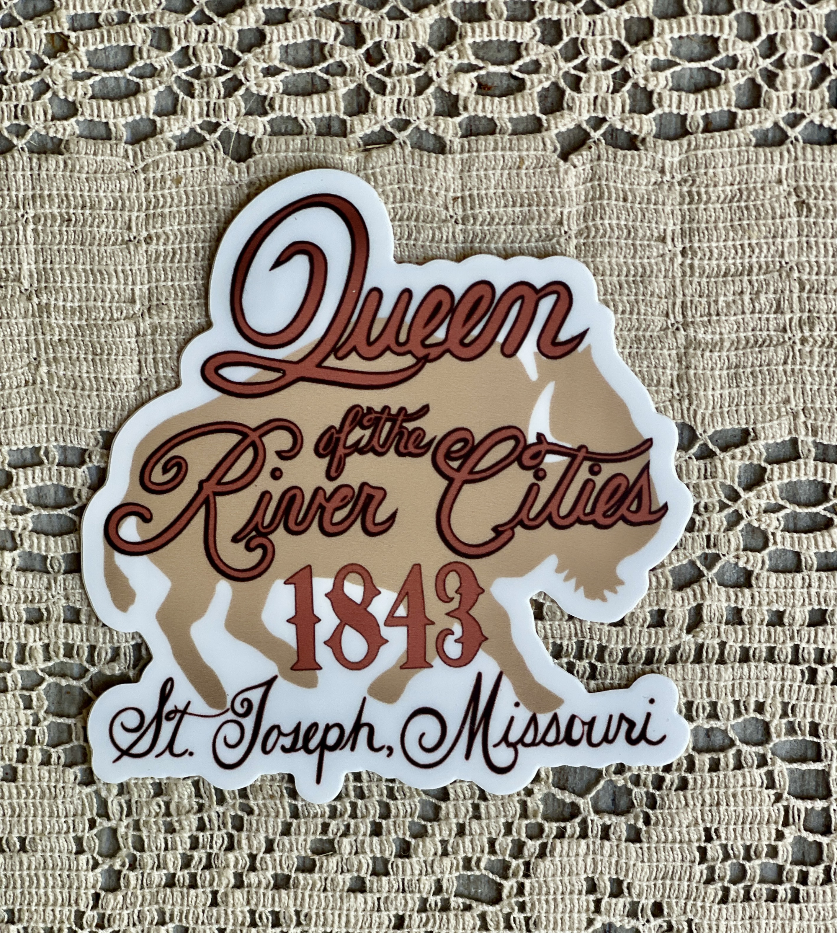 Queen of the River Cities 1843 Pink and Tan Buffalo Cities Sticker