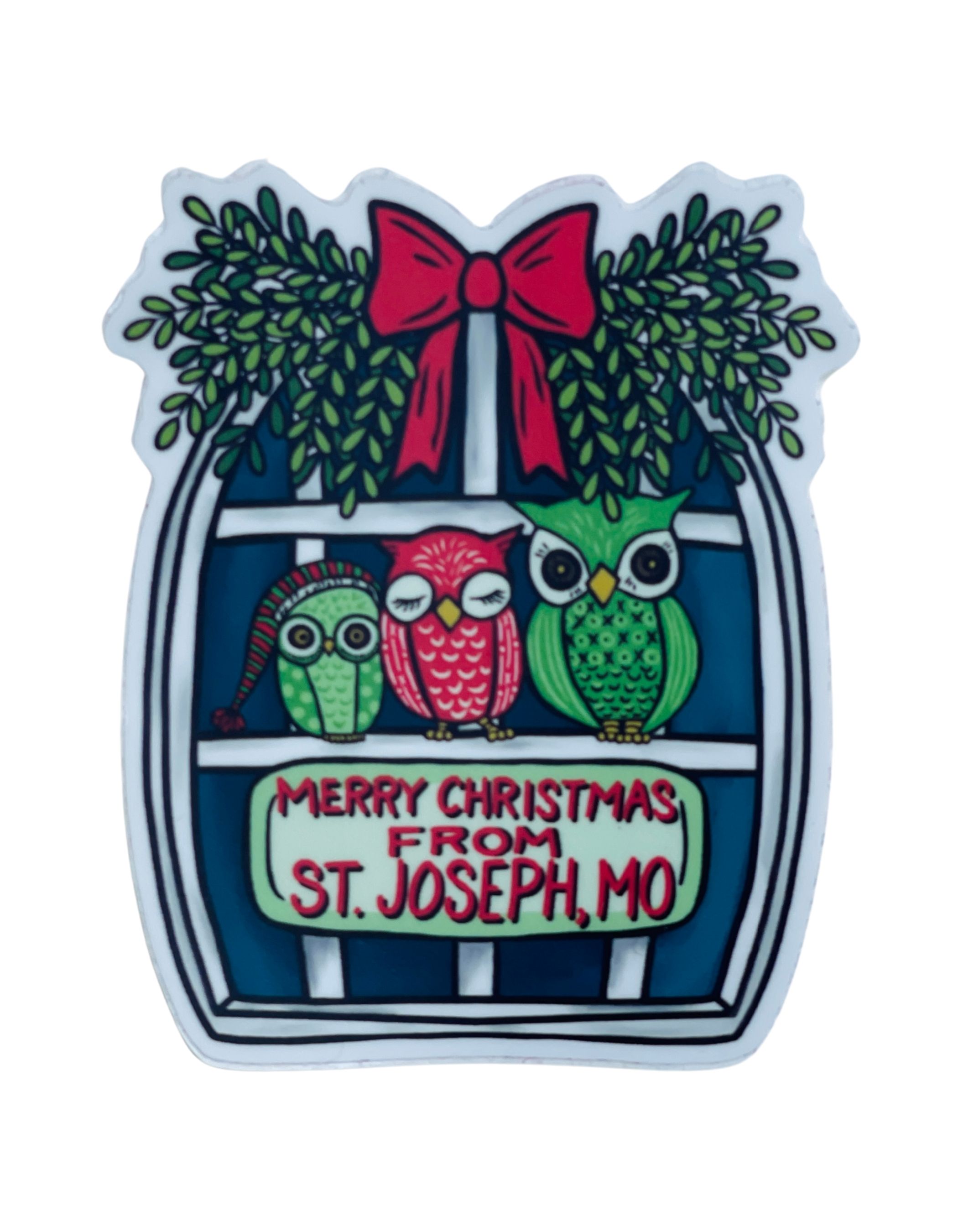 Merry Christmas from St. Joseph, MO Owl Trio Christmas Sticker