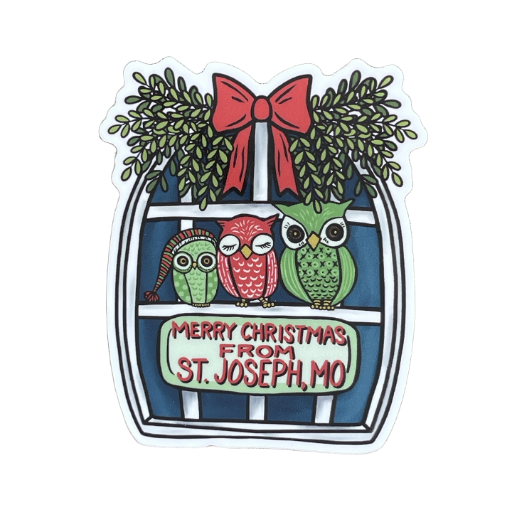 Merry Christmas from St. Joseph, MO Owl Trio Christmas Sticker