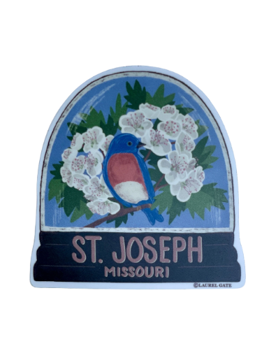 MO State Hawthorn Flower and Bluebird St. Joseph, Missouri Souvenir Magnet