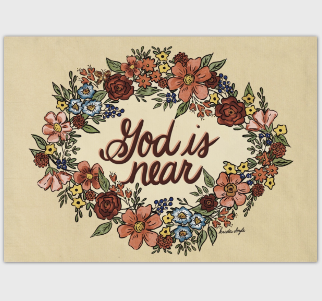 God is Near Floral 5 x 7 Card 