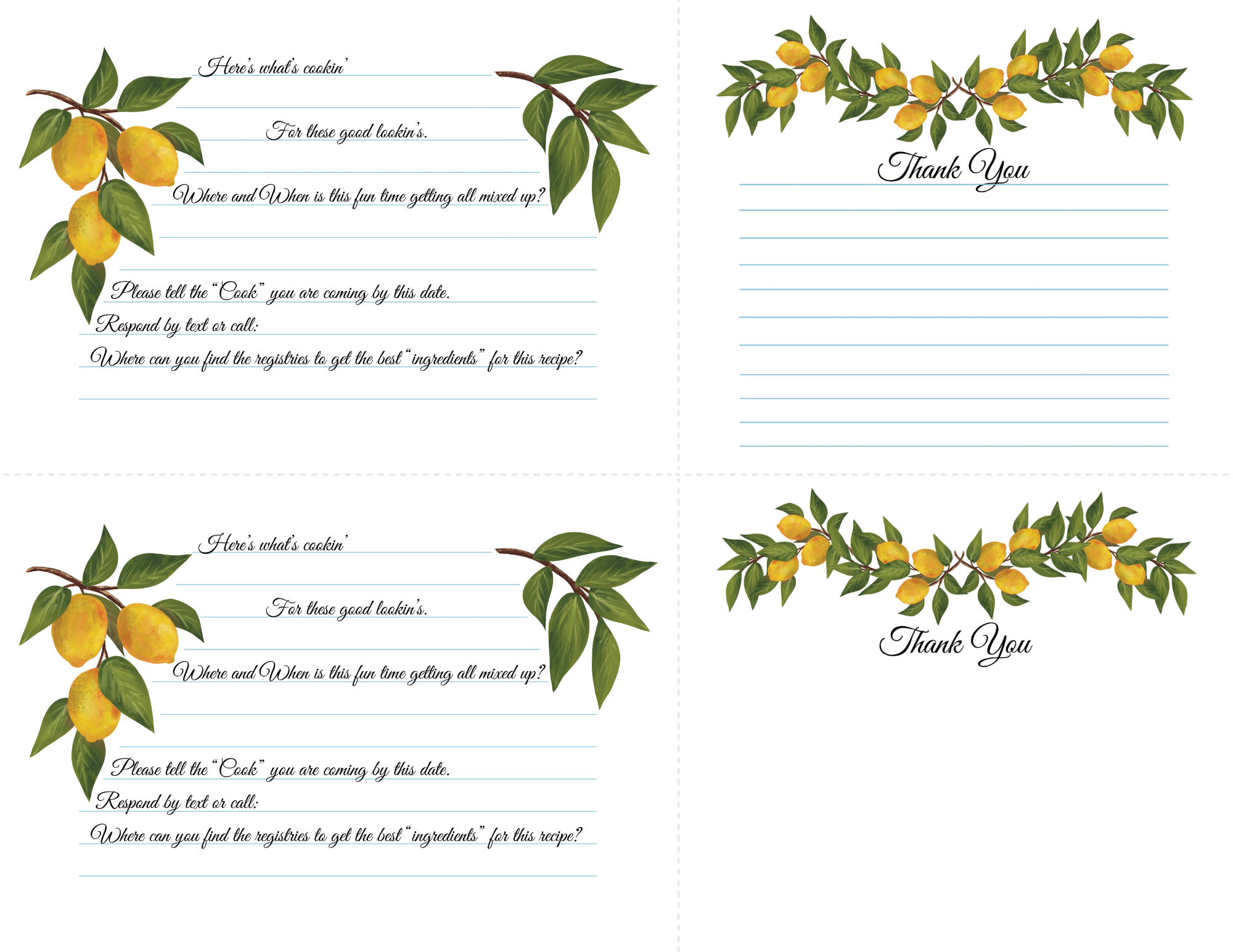 Lemon Recipe Card Party Invitation & Printable Extras 