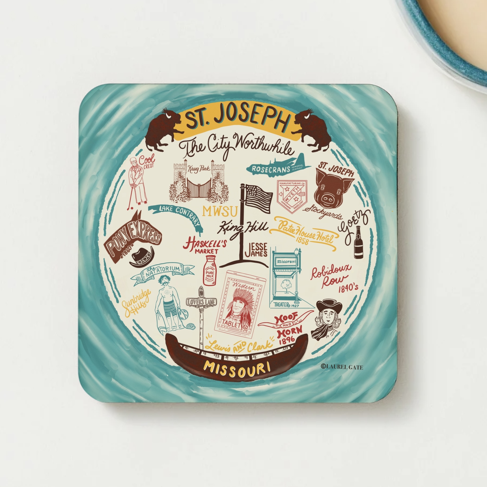 St. Joseph Missouri Souvenir Landmarks Coaster – “The City Worthwhile”