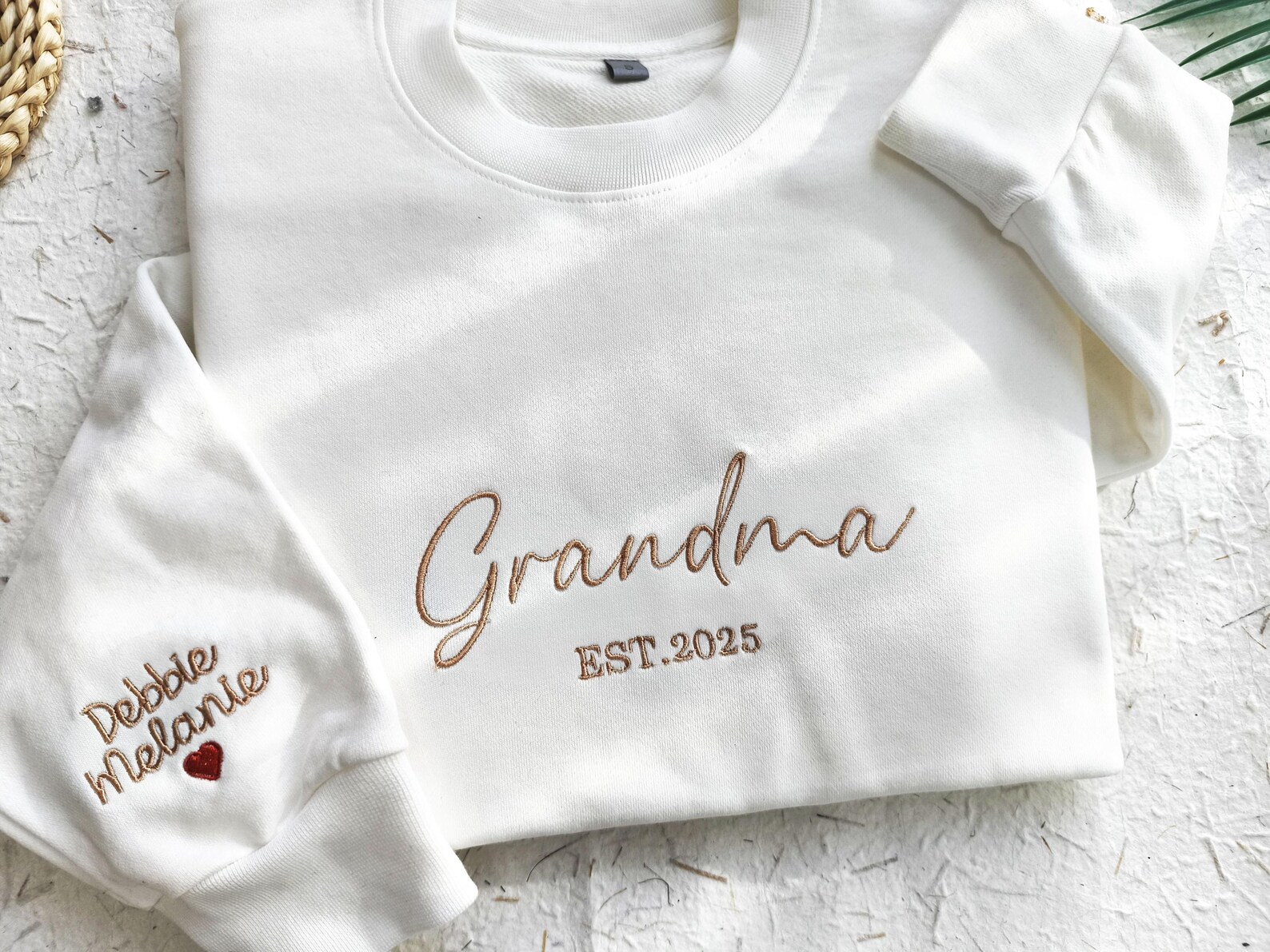 Custom Embroidered Grandma Sweatshirt with Grandkids Names on Sleeve,Personalized Minimalist Gift Grandma Sweatshirt,Mothers Day Gift