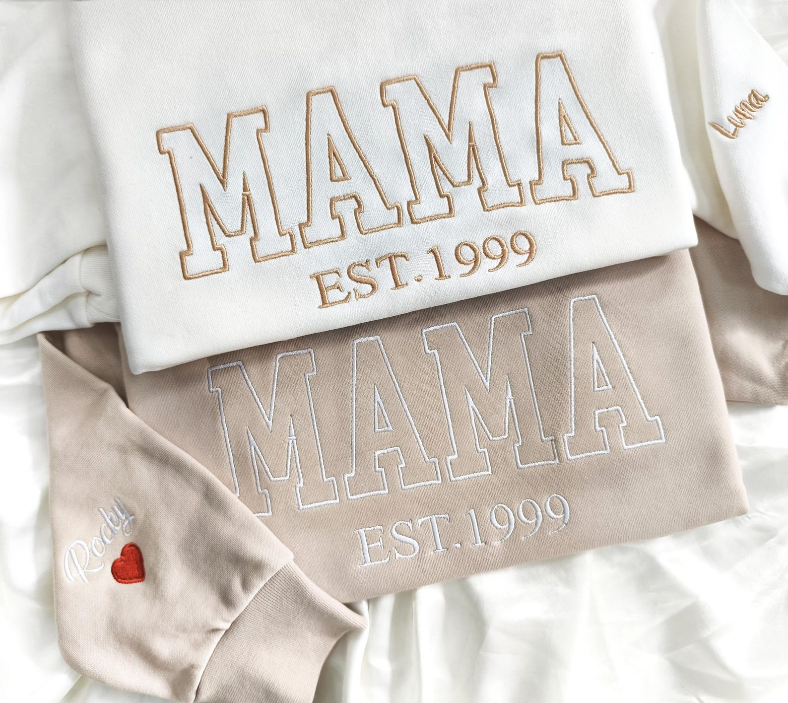Custom Embroidered Mama Sweatshirt with Kids Name on Sleeve, Personalized Mom Sweatshirt, Minimalist Momma Sweater, Mothers Day Gift for Mom