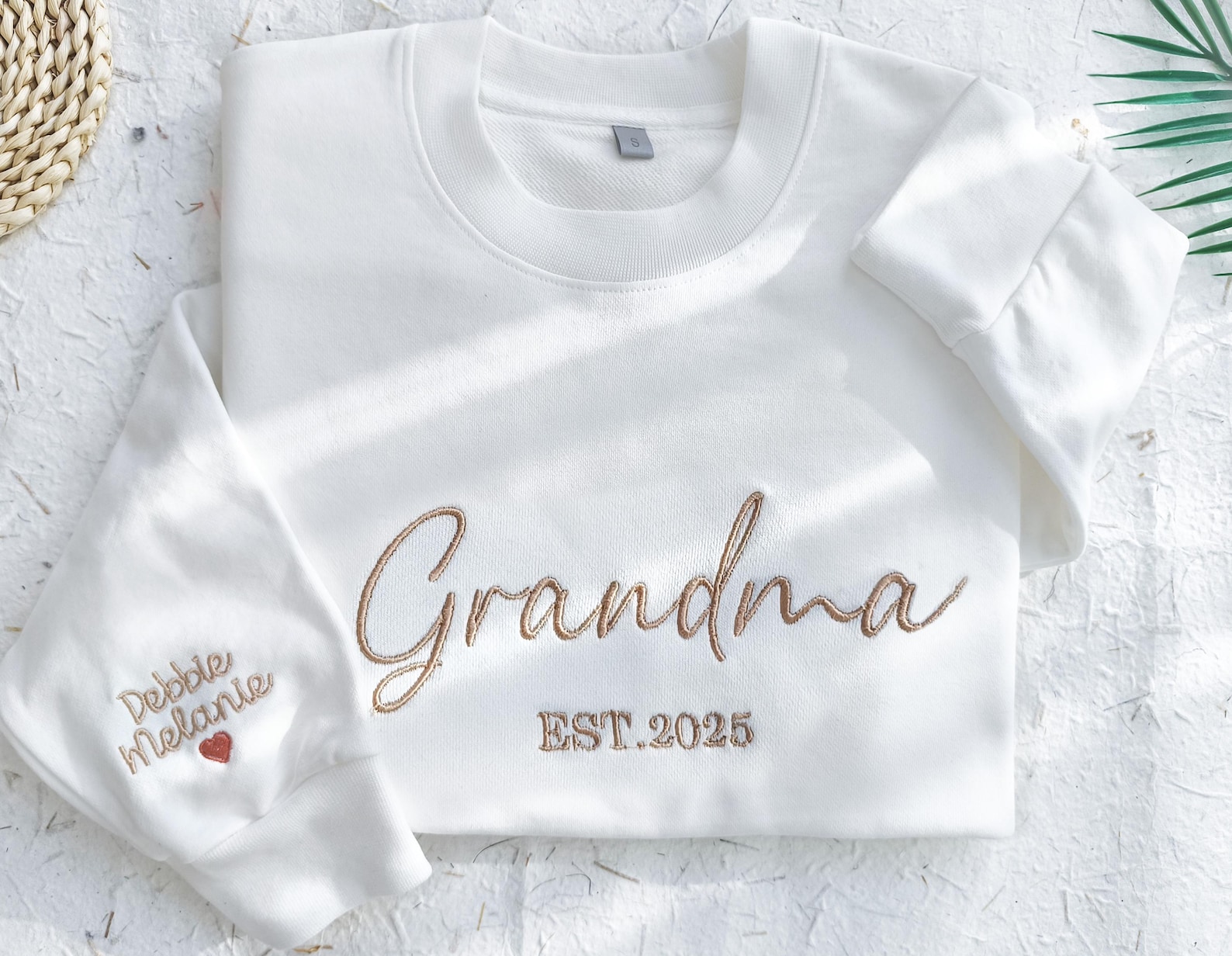 Custom Embroidered Grandma Sweatshirt with Grandkids Names on Sleeve,Personalized Minimalist Gift Grandma Sweatshirt,Mothers Day Gift