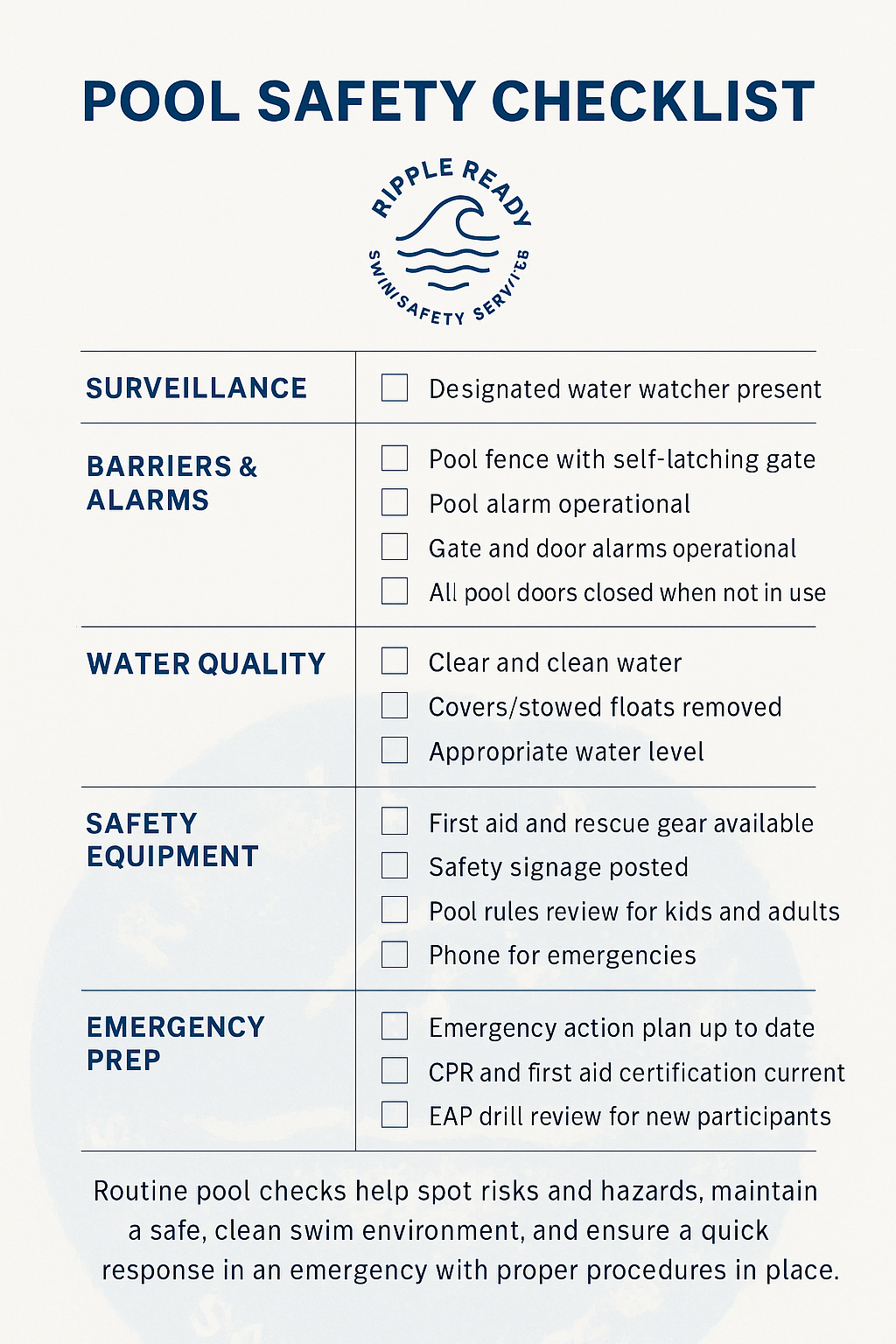Pool Safety Checklist