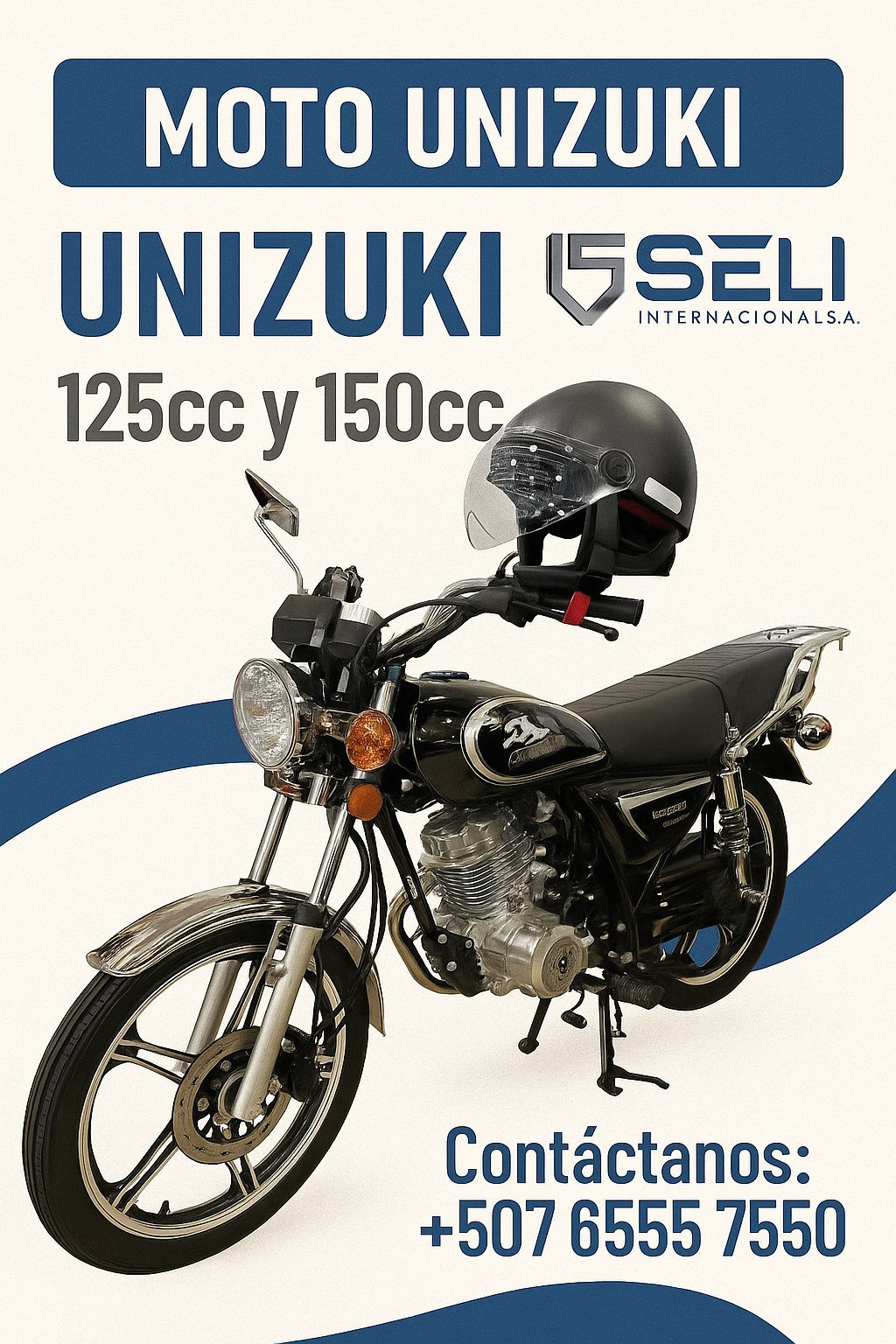 Moto de combustión marca Unizuki de 125 cc y 150 cc con casco y capas de regalo