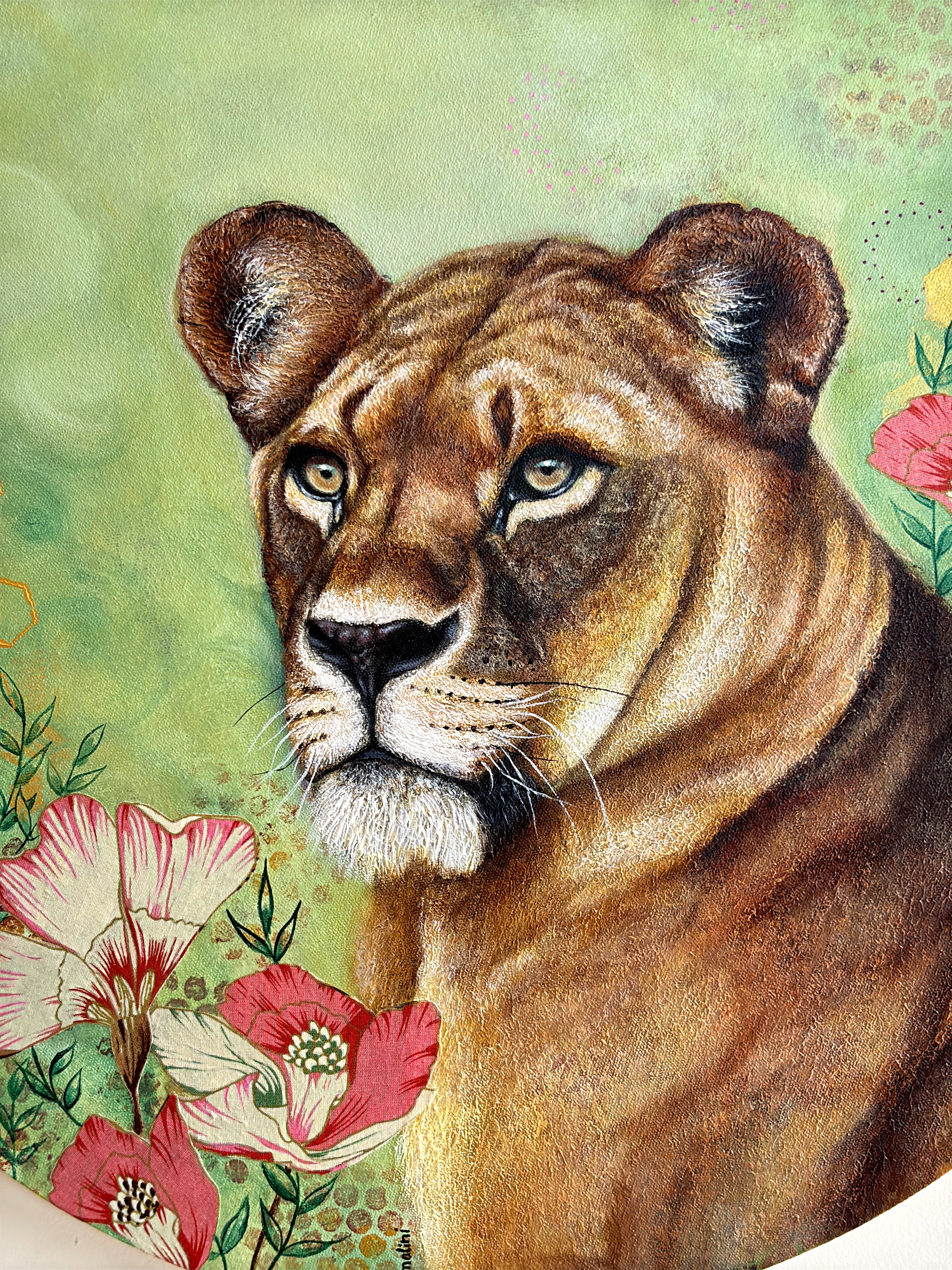 Queen Lioness & the Queen Bee original contemporary wildlife art celebrating feminine energy