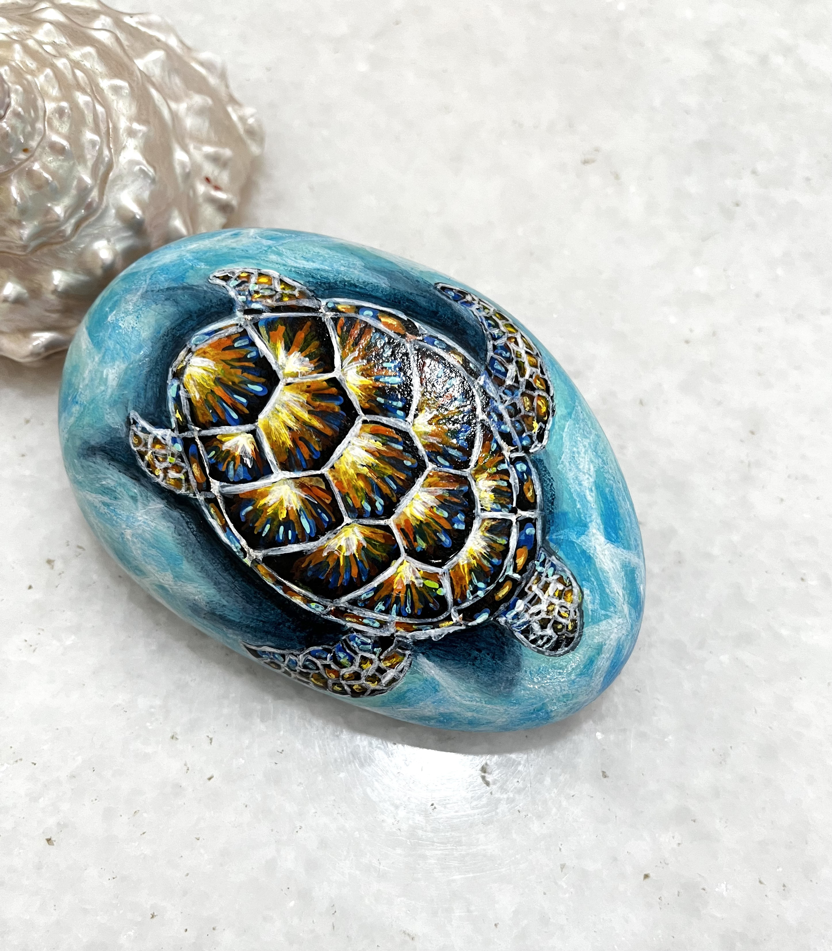 Hand-Painted Turtle Stone - a gift for nature lovers