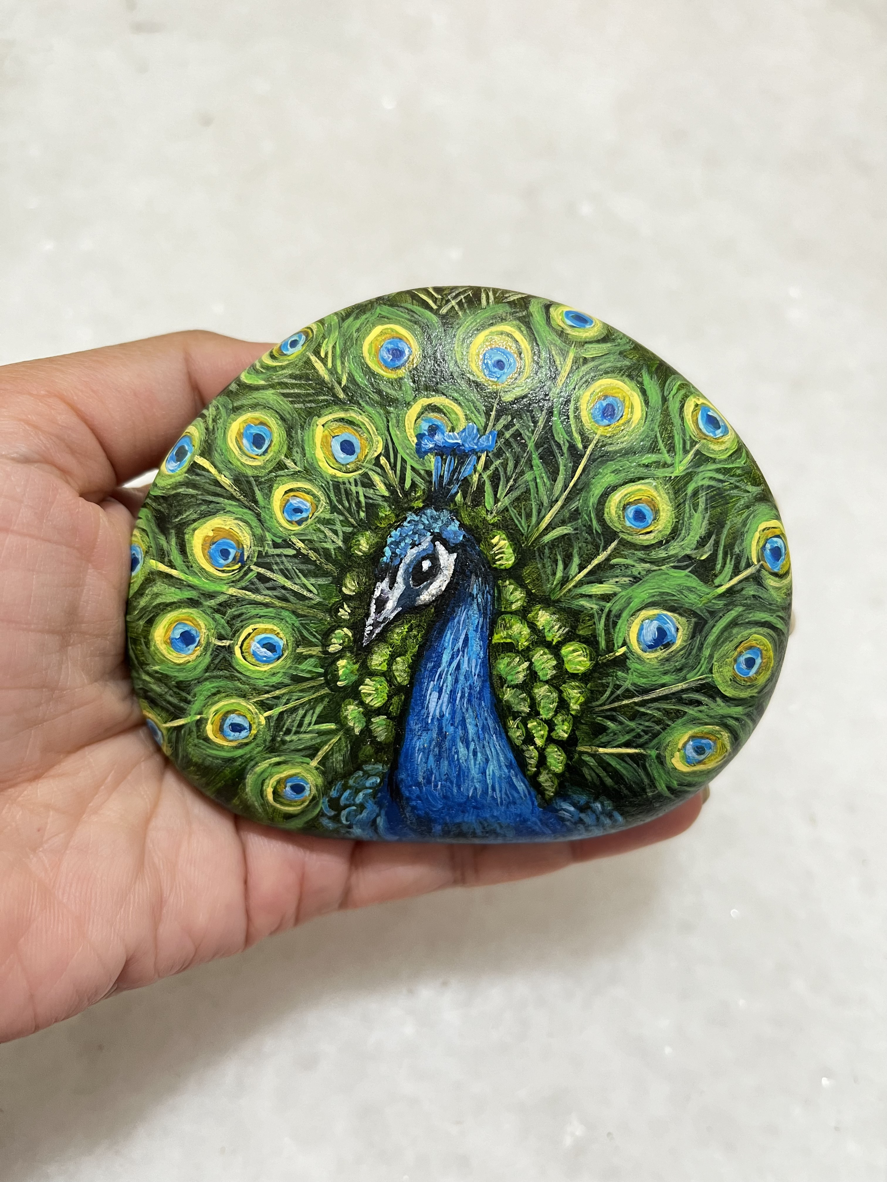 Peacock Hand-Painted Stone