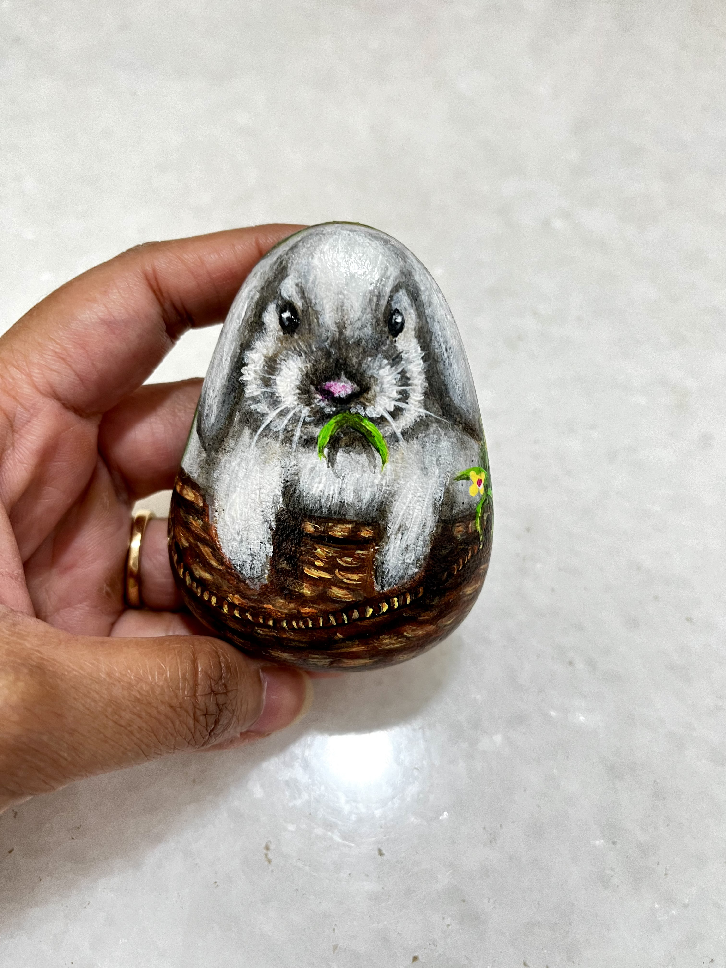 Hand-Painted Rabbit Stone - unique whimsical gifts for rabbit lovers