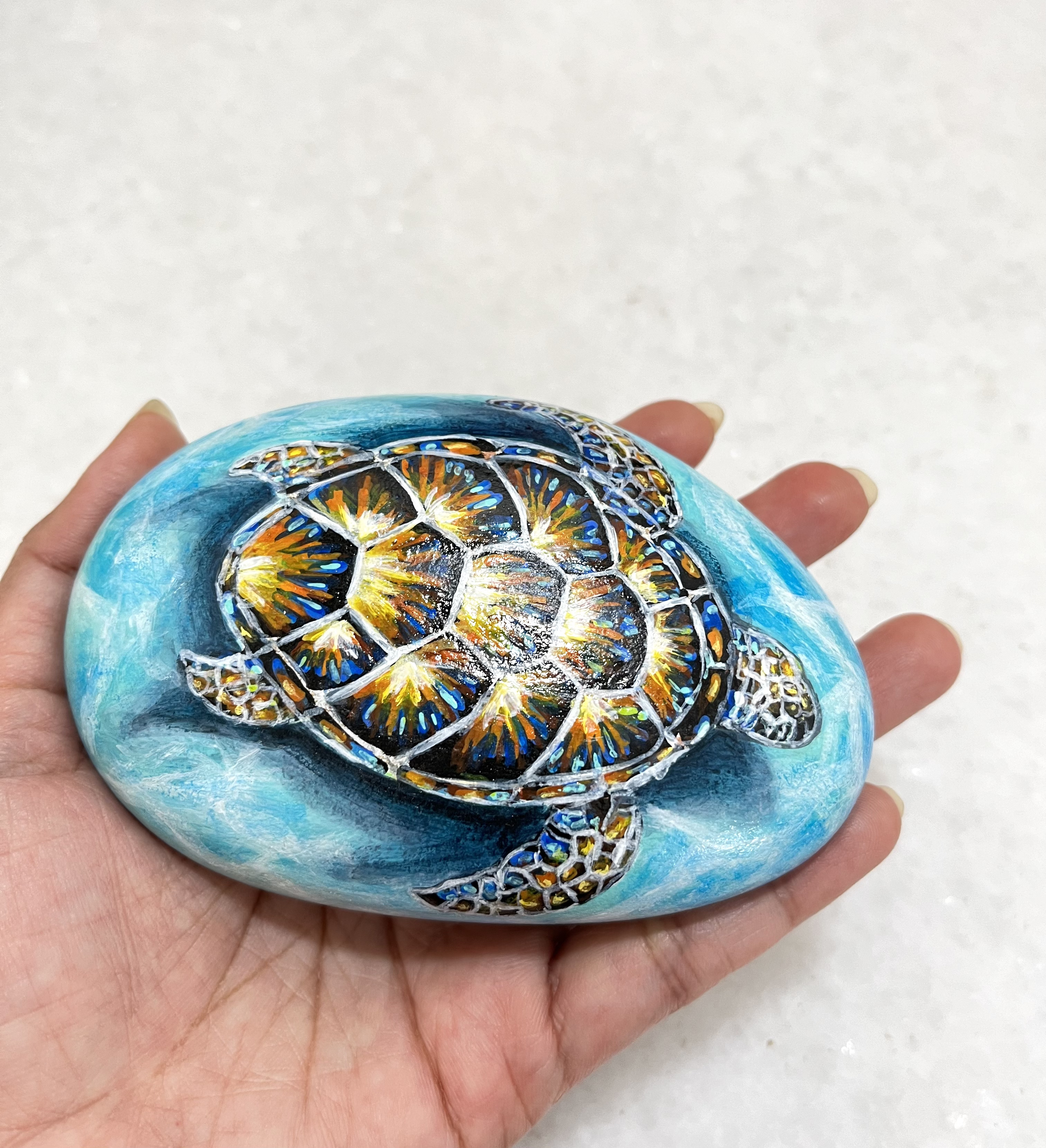 Hand-Painted Turtle Stone - a gift for nature lovers