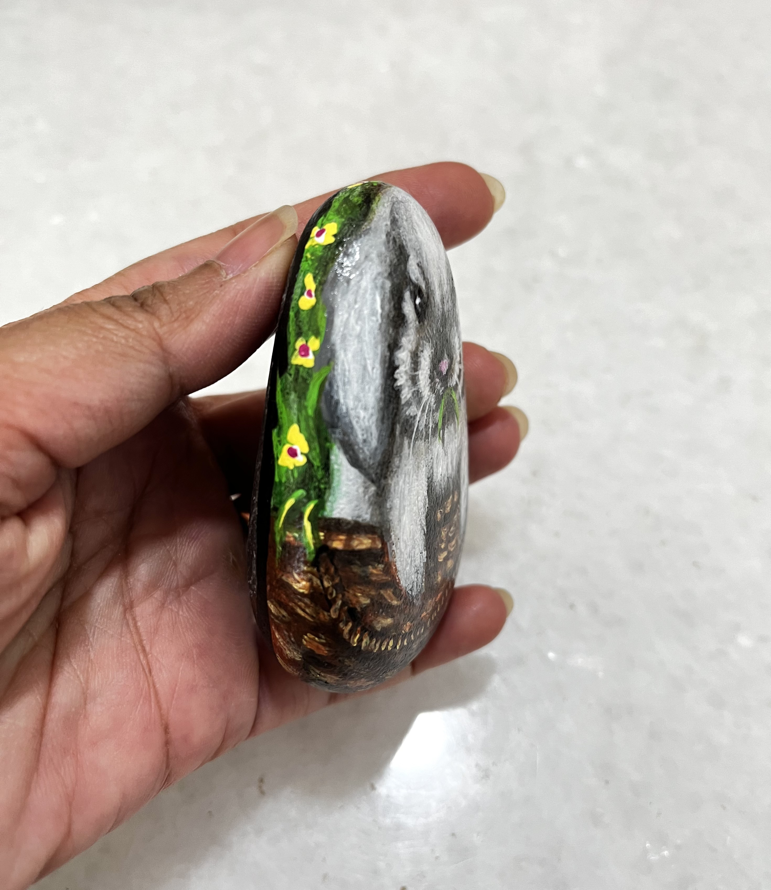 Hand-Painted Rabbit Stone - unique whimsical gifts for rabbit lovers