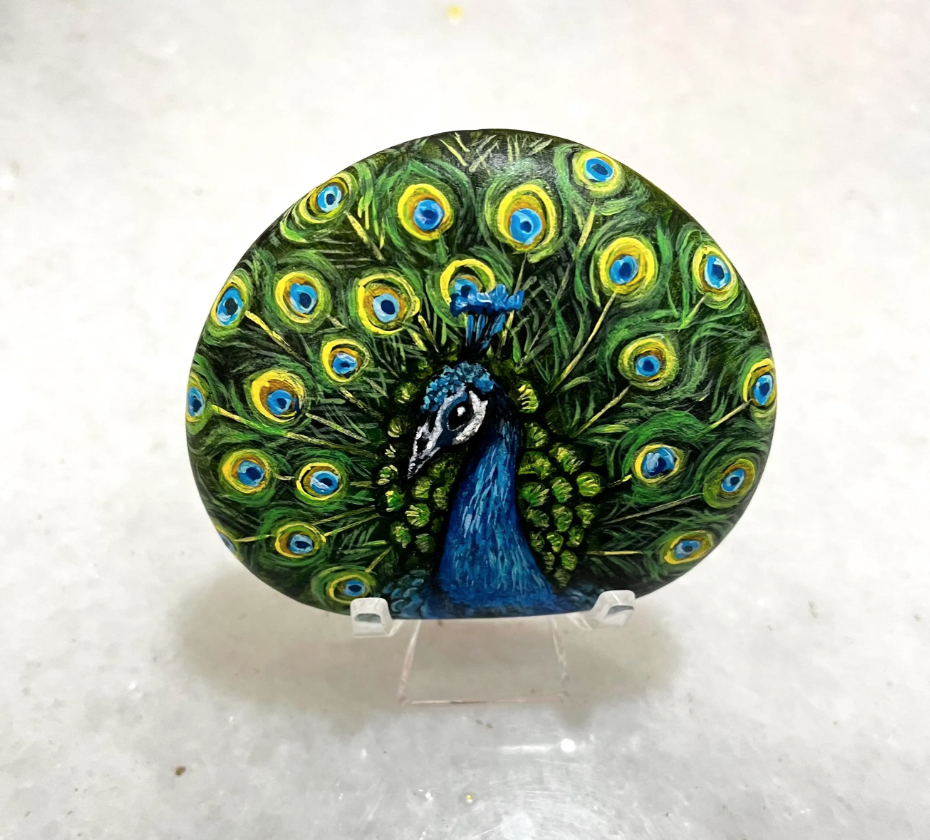 Peacock Hand-Painted Stone