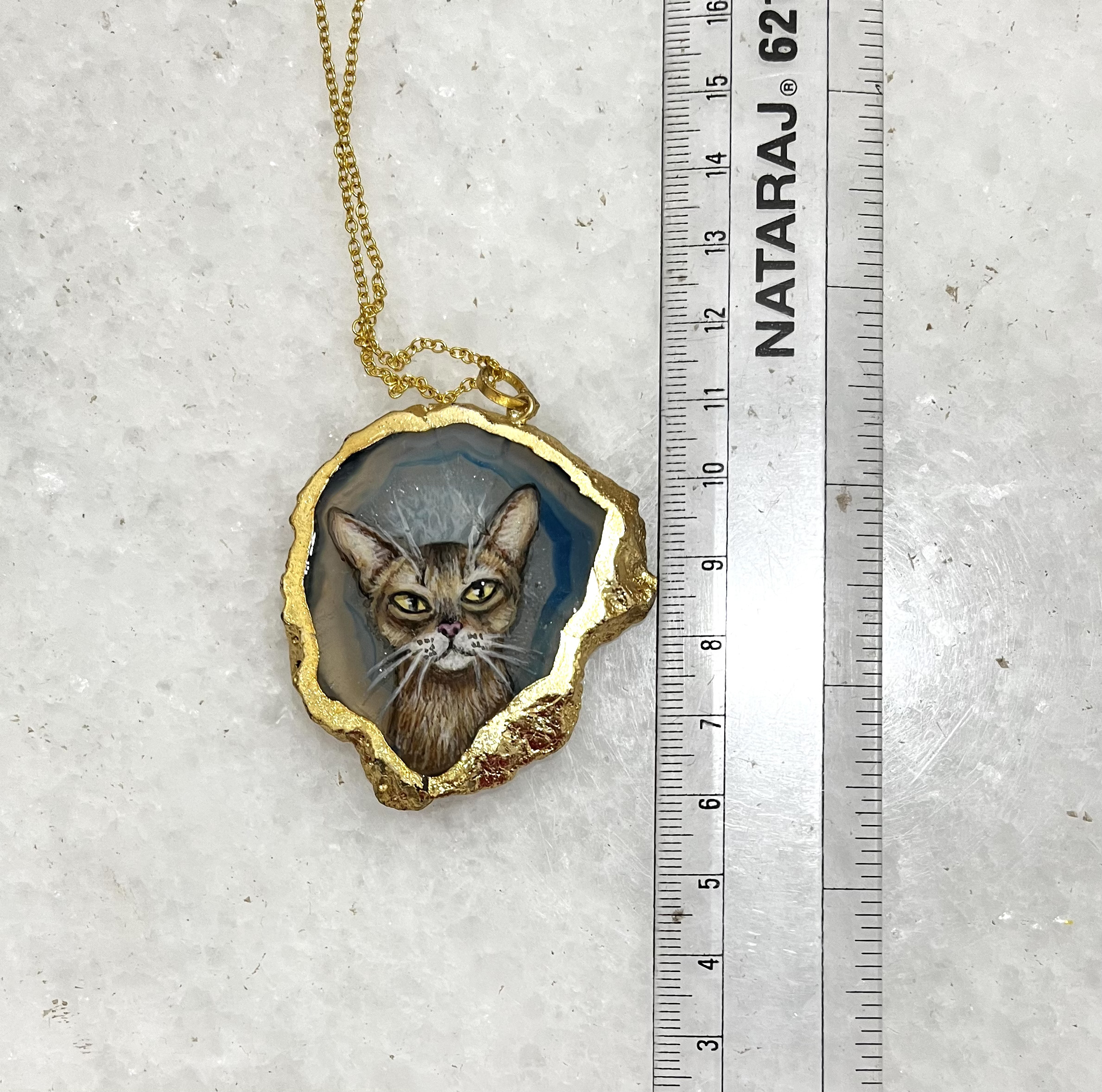 Handcrafted Cat agate stone pendant necklace -Fine Art Jewels for pet lovers