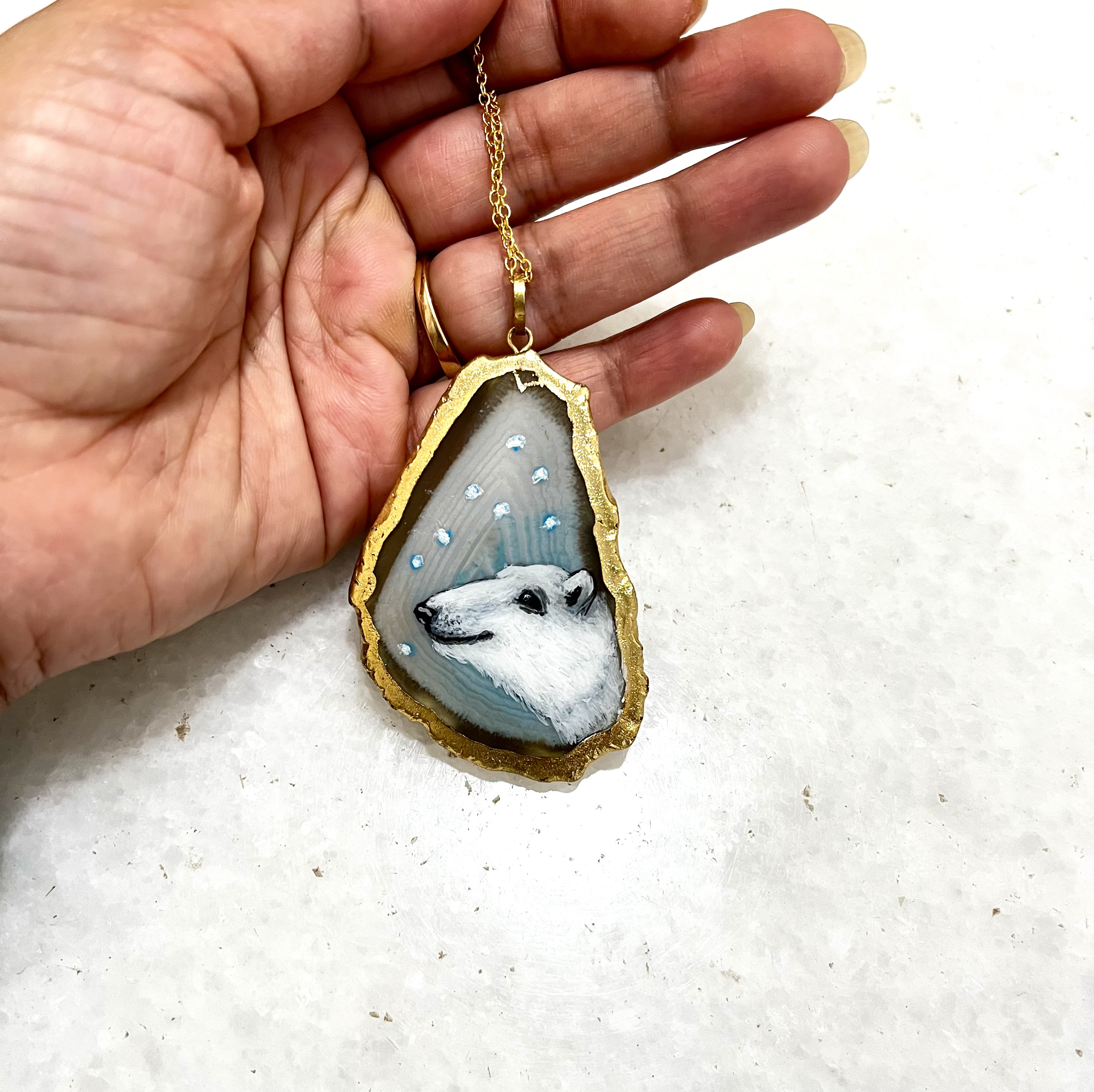 Hand-Painted Polar Bear Agate stone Pendant