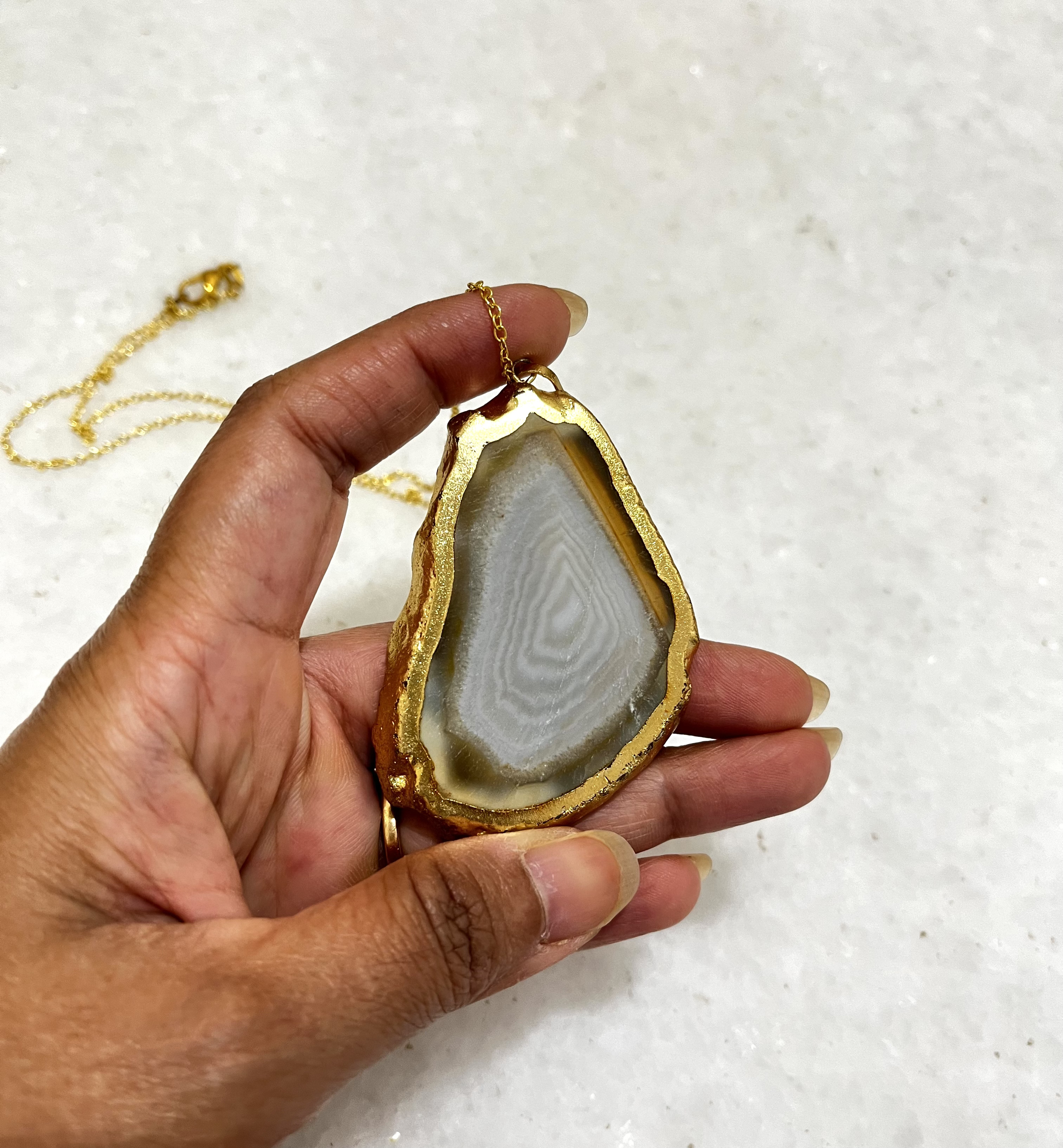 Hand-Painted Polar Bear Agate stone Pendant