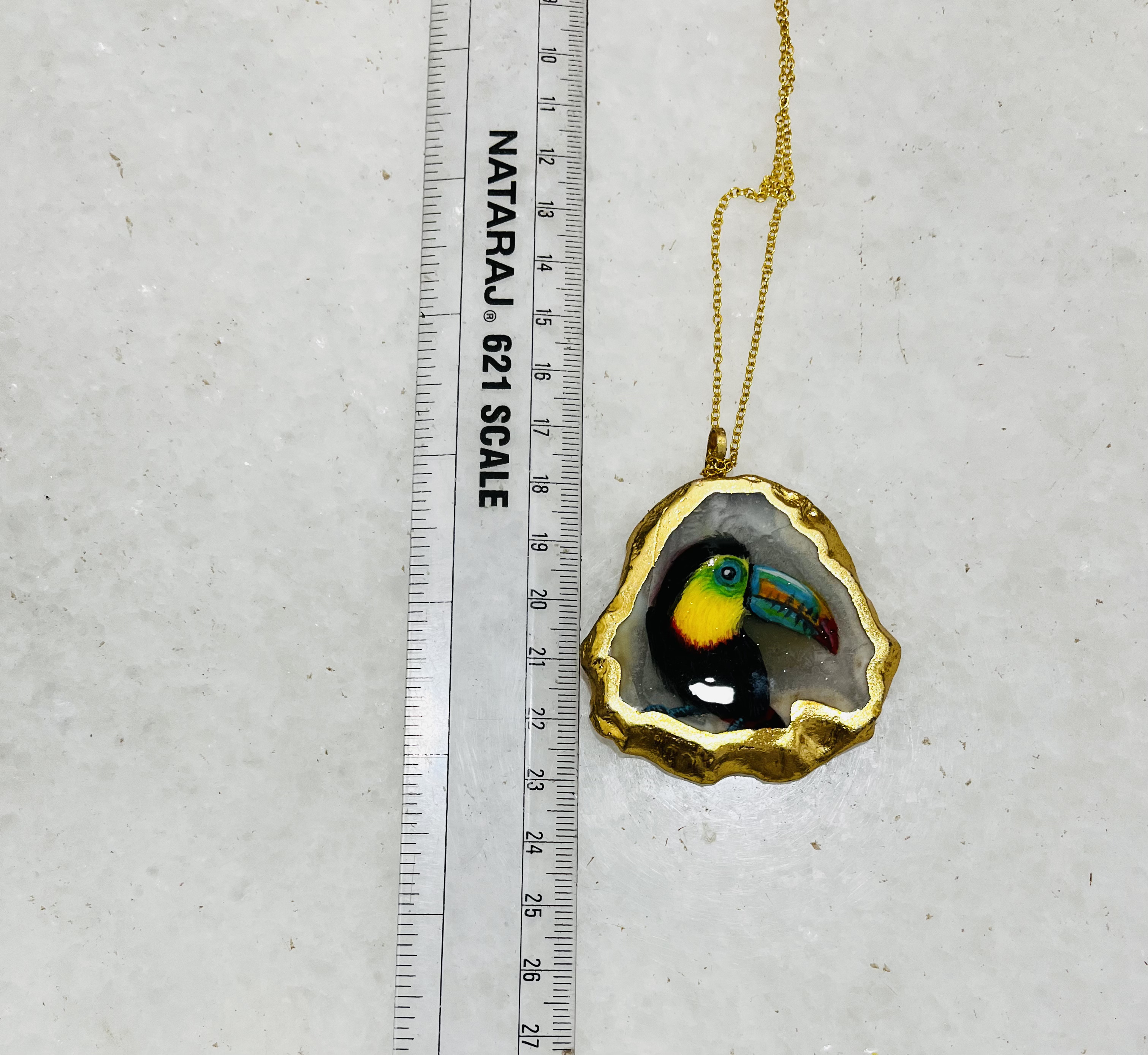 Hand-painted Toucan Agate Pendant necklace- a gift for bird lovers