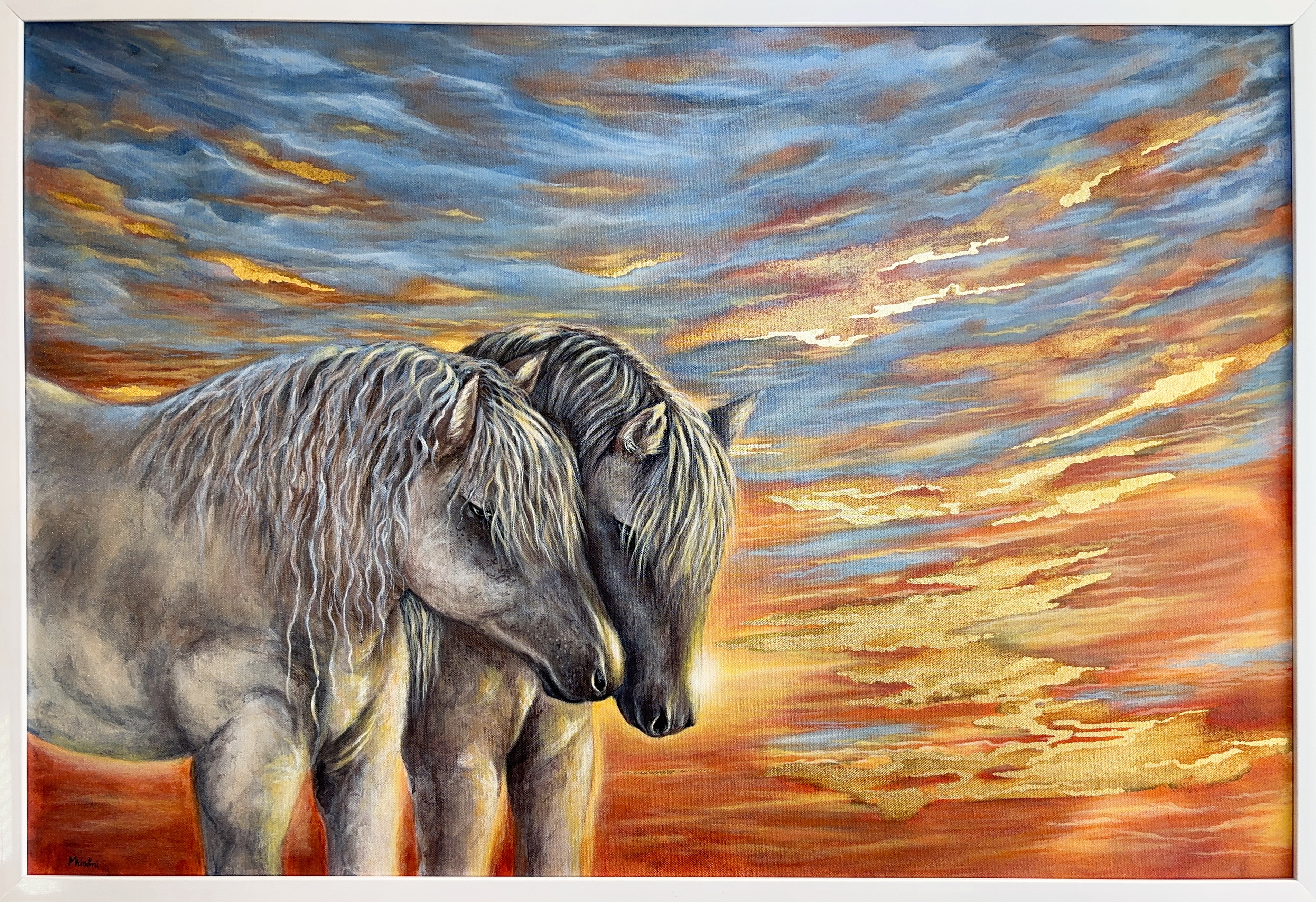 Original Contemporary Horse painting for home, beautiful Sunrise Twilight wall art