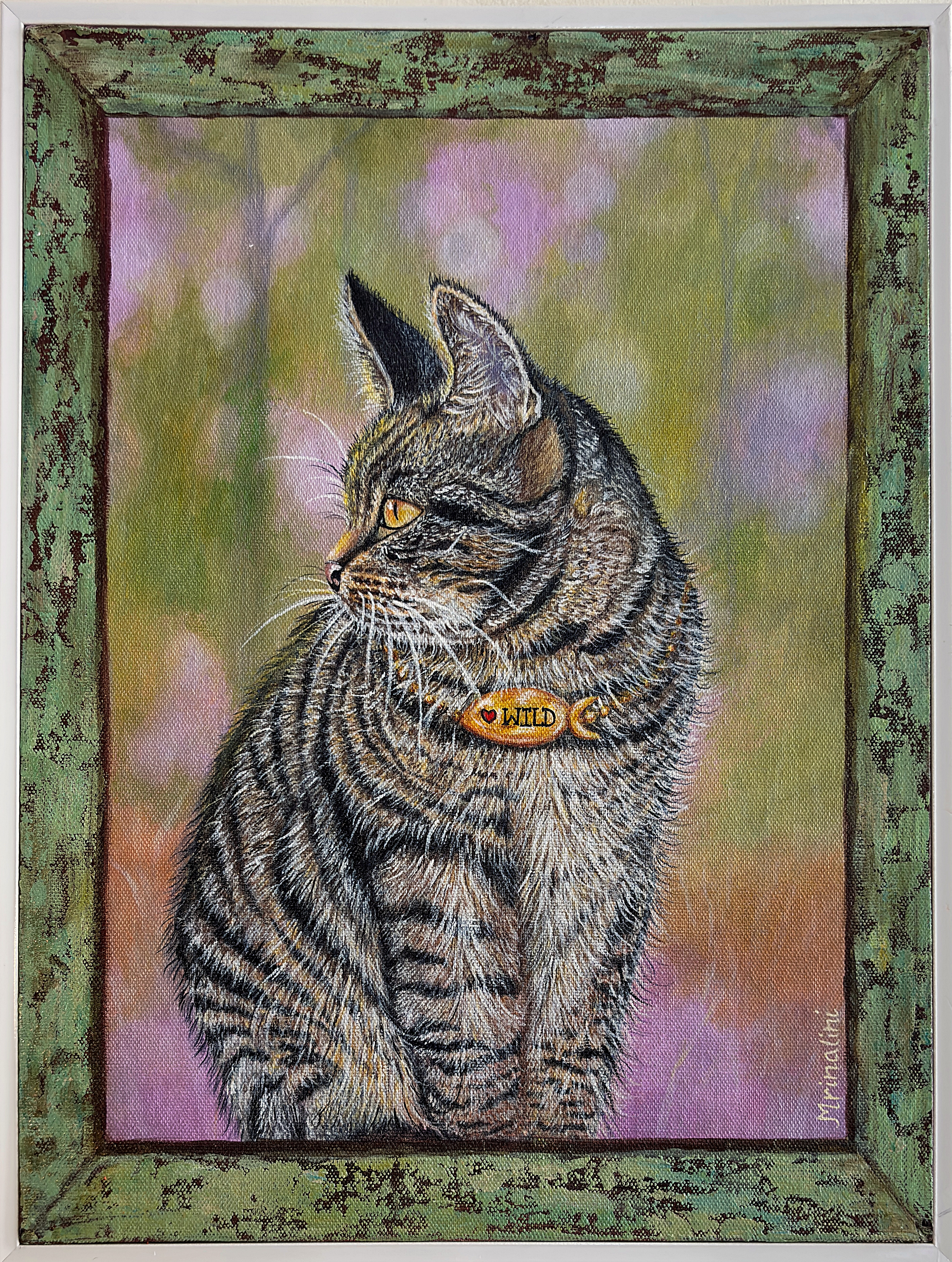 Framed Bengal Cat original painting on canvas - gift for cat people