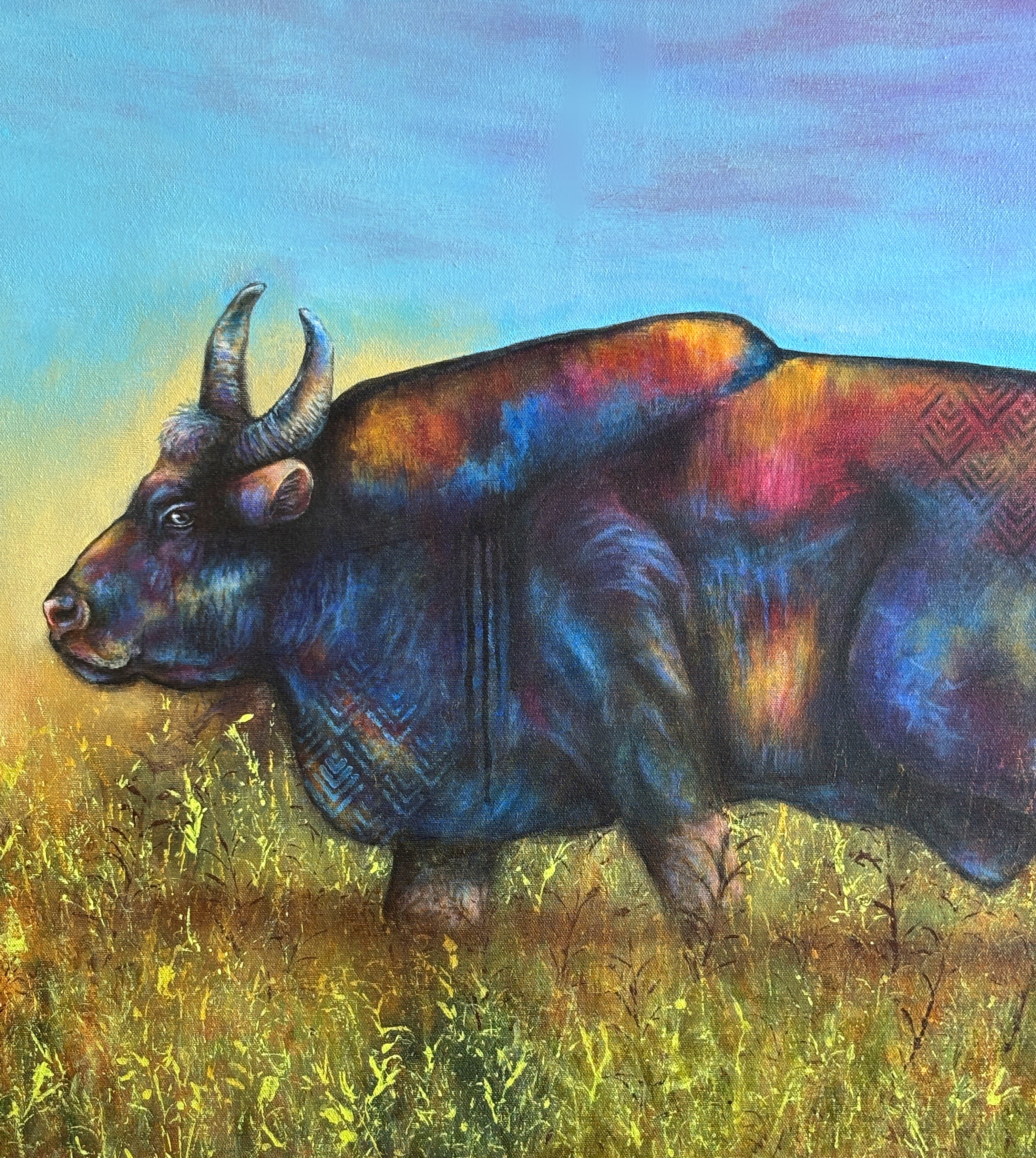 Indian Gaur Original contemporary Wildlife painting for nature enthusiasts
